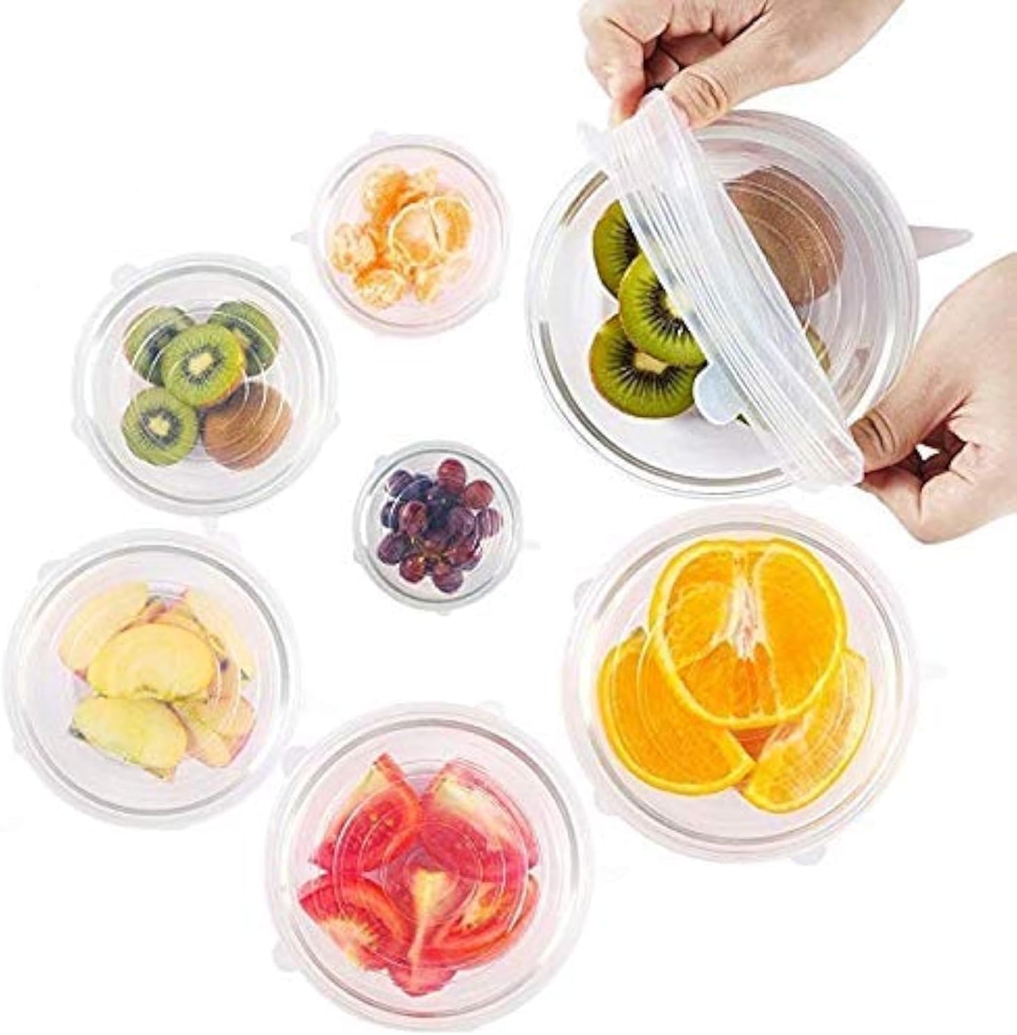 Silicone Stretch Lids, 6 Pack of Reusable Bowl Covers Savers for food Storage - Platinum Food Grade Silicon, BPA free, Microwave, Oven & Dishwasher Safe, 6 Different sizes