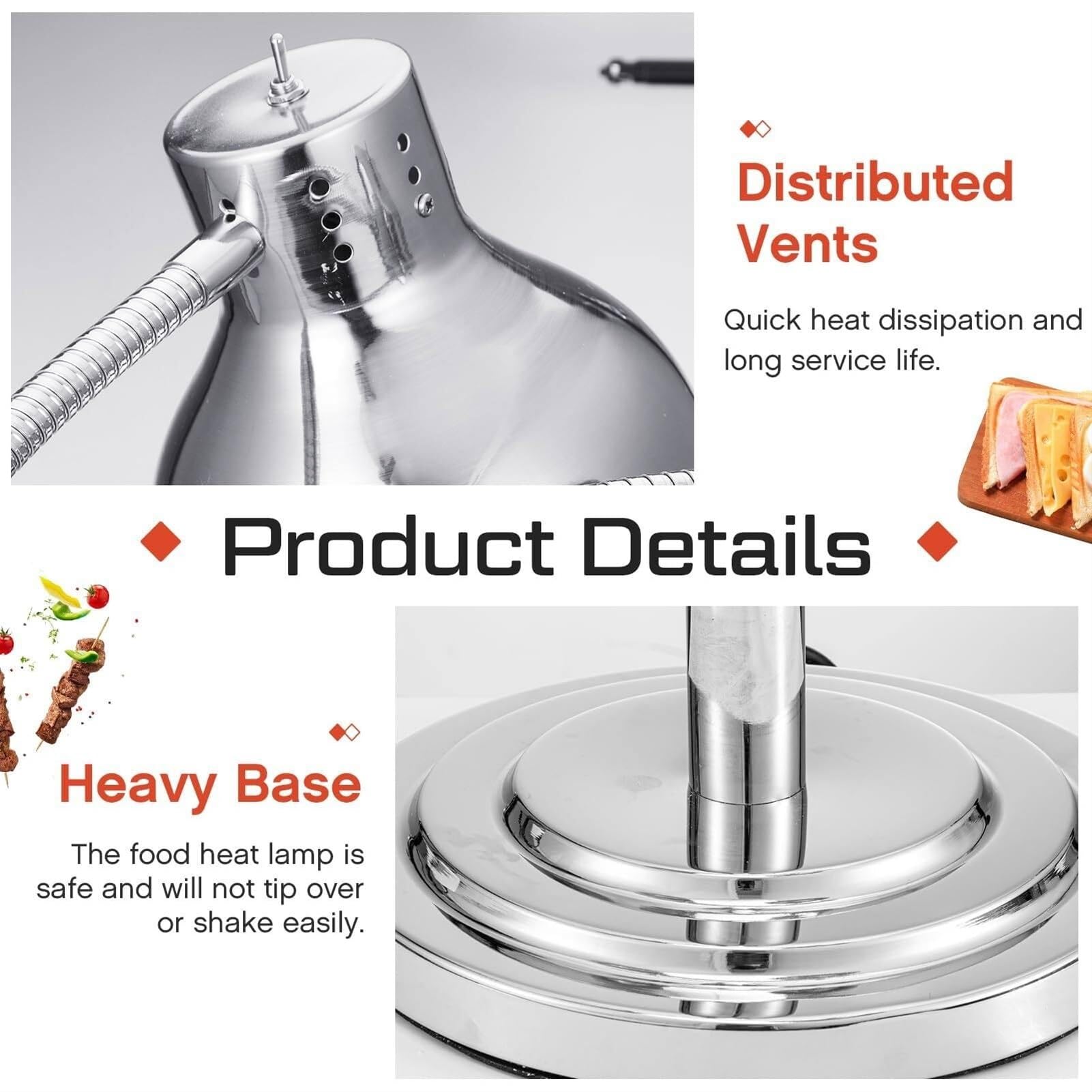 Lampada isolante for alimenti da tavolo da 250 W, lampada isolante for mensa, lampada riscaldante for alimenti for la conservazione degli alimenti, riscaldamento, mensa, cucina for feste, argento(Silv
