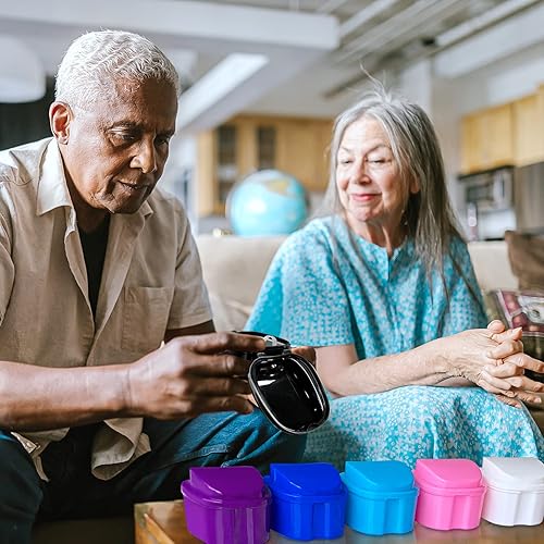 Miniatura 8 de Paquete de 2 estuches limpiadores para retenedores de color, vasos para dentaduras para remojar dentaduras postizas, contenedor de dientes falsos
