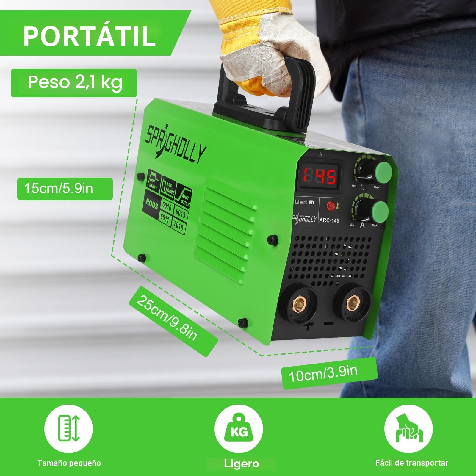 Mini Soldador Inversor 2 en 1, Arc Lift TIG con 145 amperios, tecnología IGBT, pantalla digital LED, arranque caliente antiadherente, maquina de soldar electrodo ARC-145
