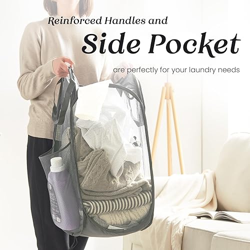 Miniatura 131 de Cesta de malla desplegable para ropa sucia con asas duraderas - Cesta plegable portátil para dormitorio, baño y viajes (azul, paquete de 3 unidades)