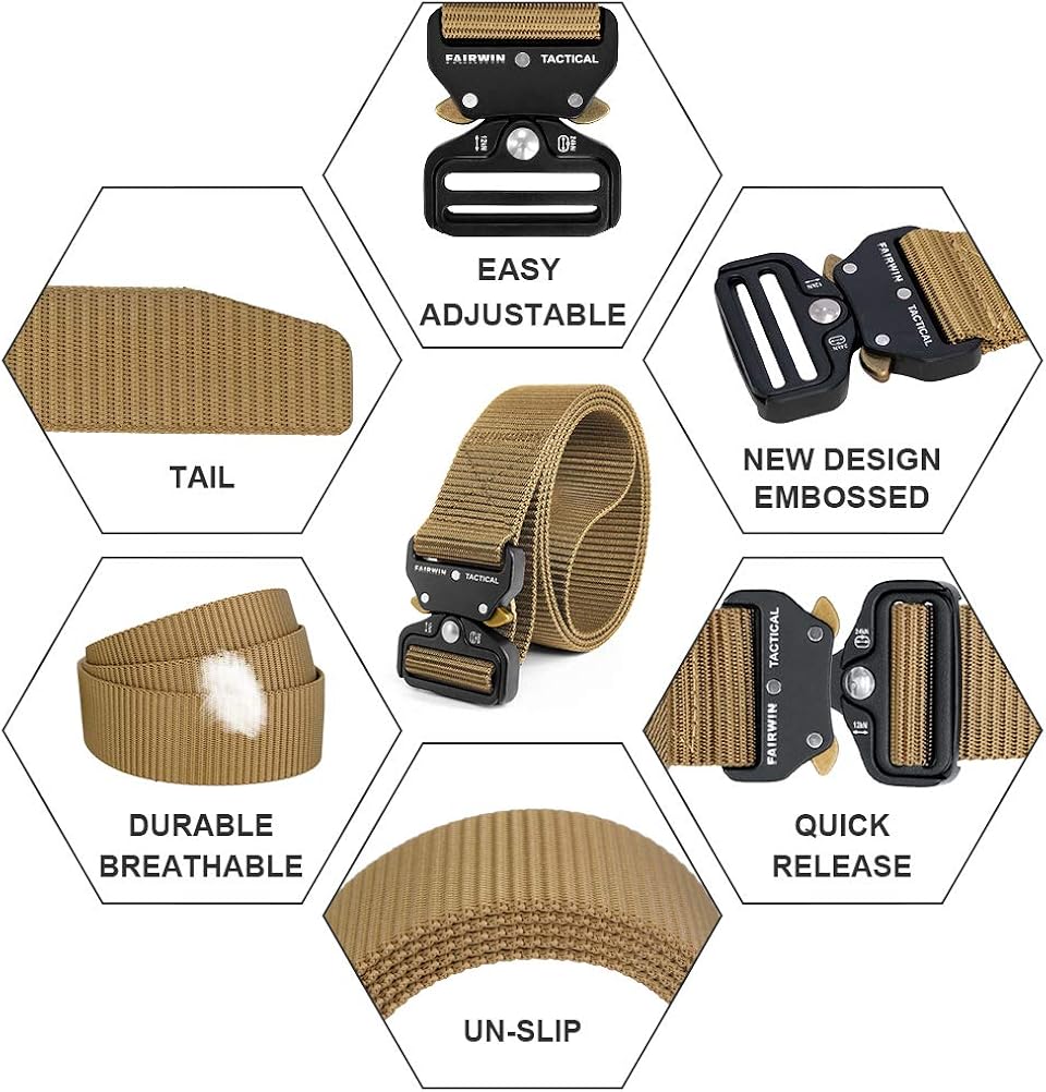 FAIRWIN Tactical Belt, Military Style Webbing Riggers Web Gun Belt with Heavy-Duty Quick-Release Metal Buckle : Sports & Outdoors