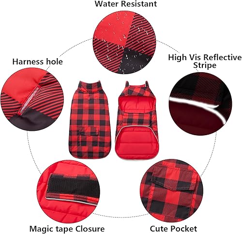 Miniatura 3 de Abrigo de invierno para perro, chaqueta resistente al agua, ropa reversible para perros, abrigos para clima frío, traje reflectante para cachorros