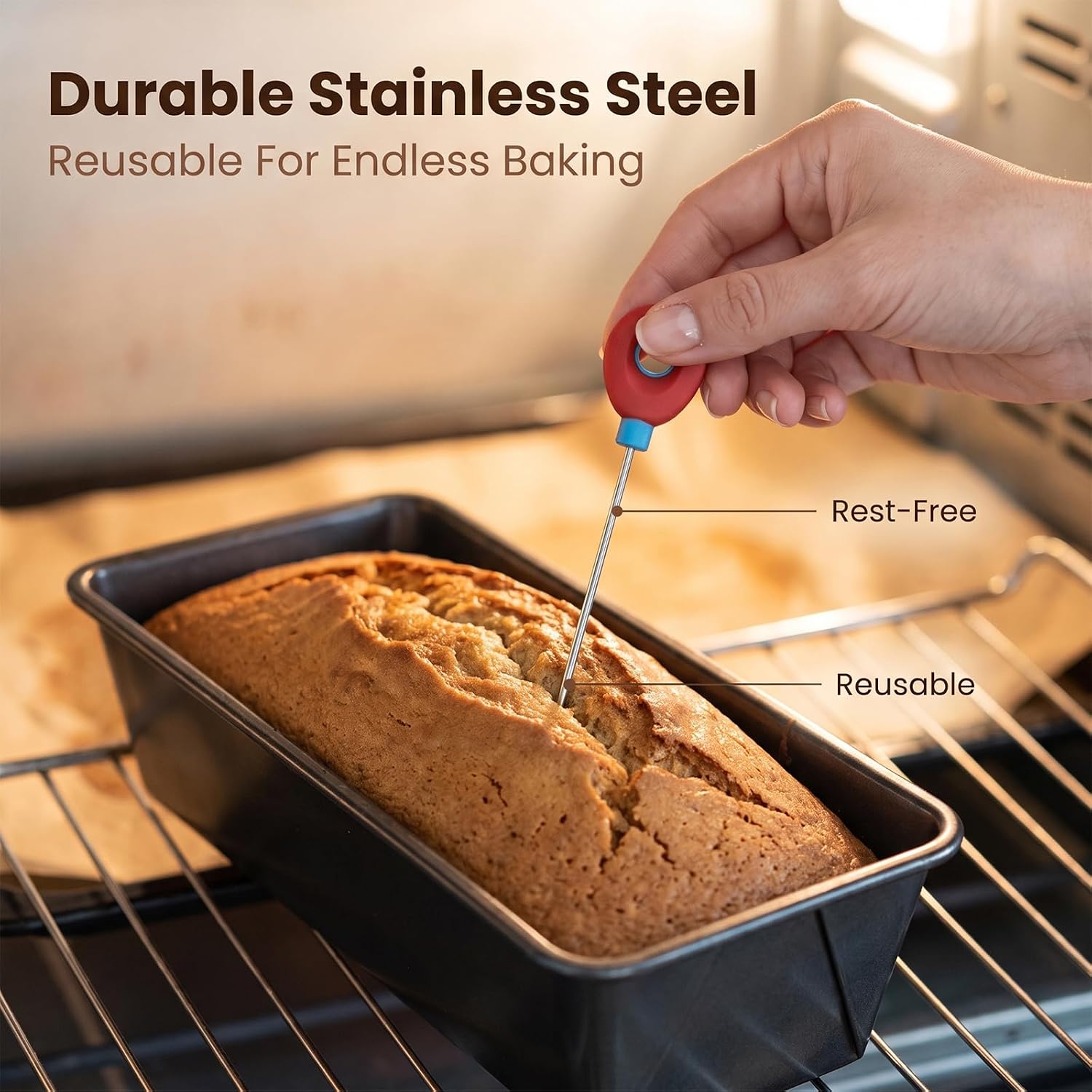 3Pcs Cake Baking Tester Stick Stainless Steel Reusable Baking Tester