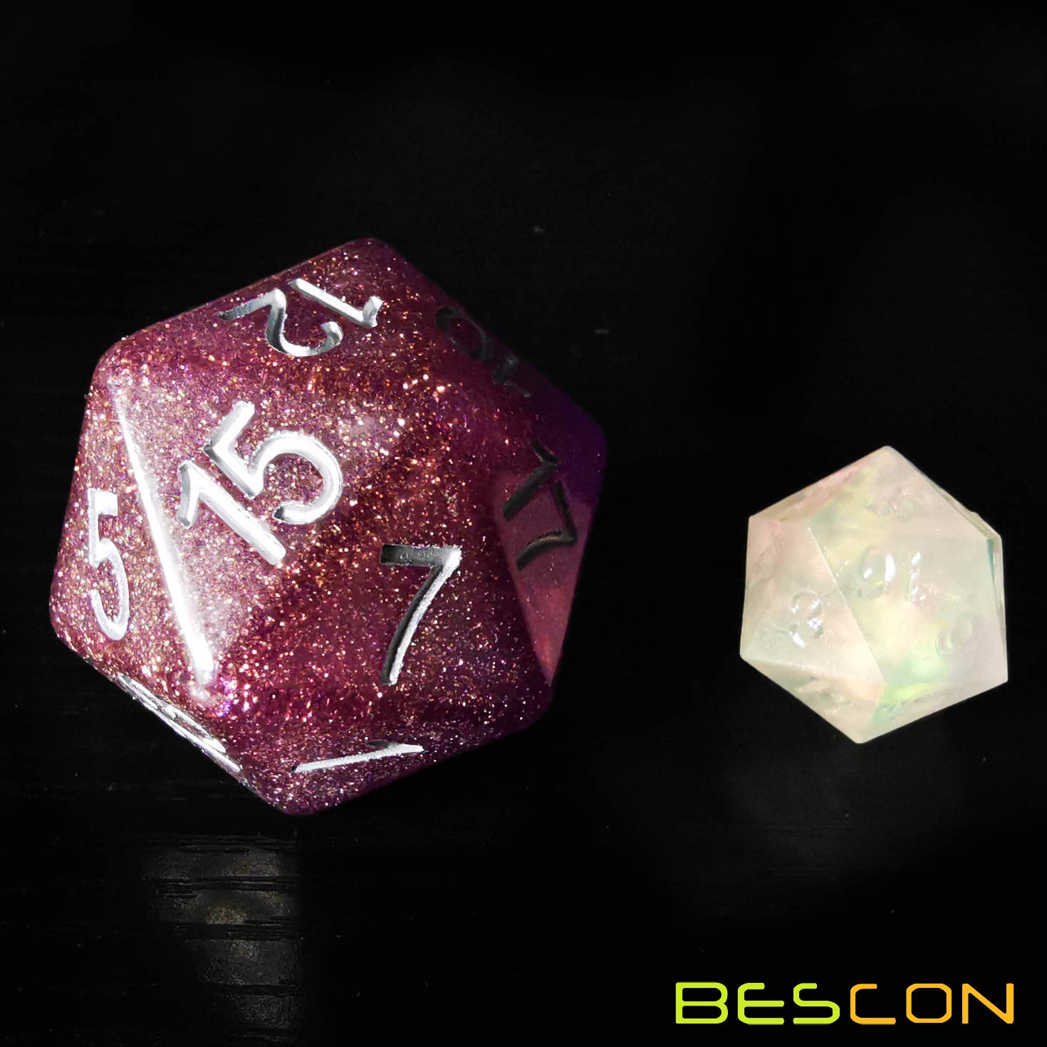 Bescon Glitter Jumbo D20 38MM, Big Size 20 Sides Dice Glitter Purple, Big 20 Faces Cube 1.5 inch, 38 Millimetre - Image 4