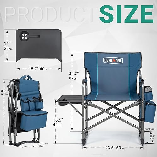 Miniatura 3 de Overmont Oversized Lightweight Camping Chair - Comfortable Heavy Duty Foldable Directors Chairs with Side Table & Cooler Bag for Outside Camp Beach