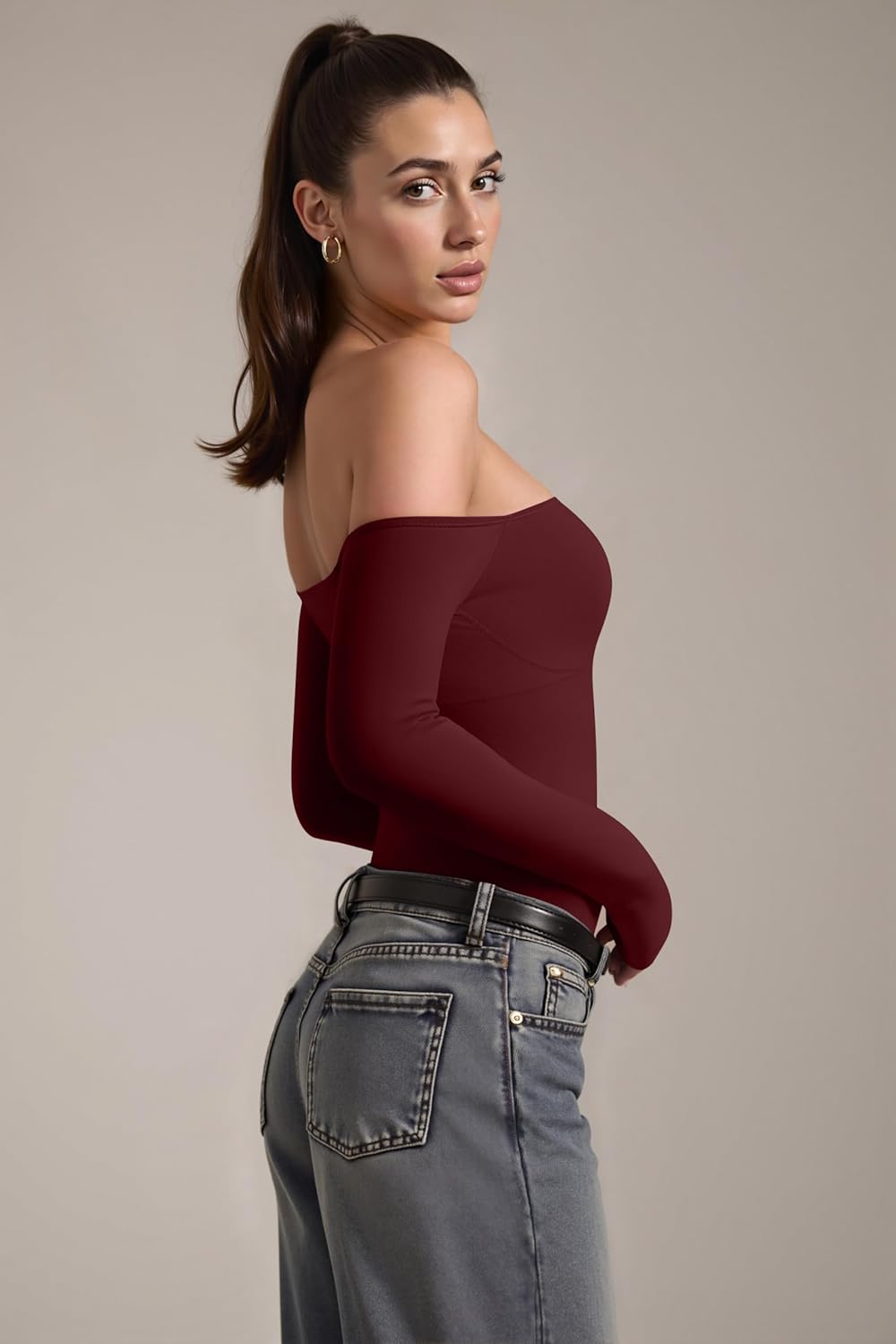 OQQ Bodysuits Womens Off-Shoulder Long Sleeve Seamless Shapewear Tops - Image 3