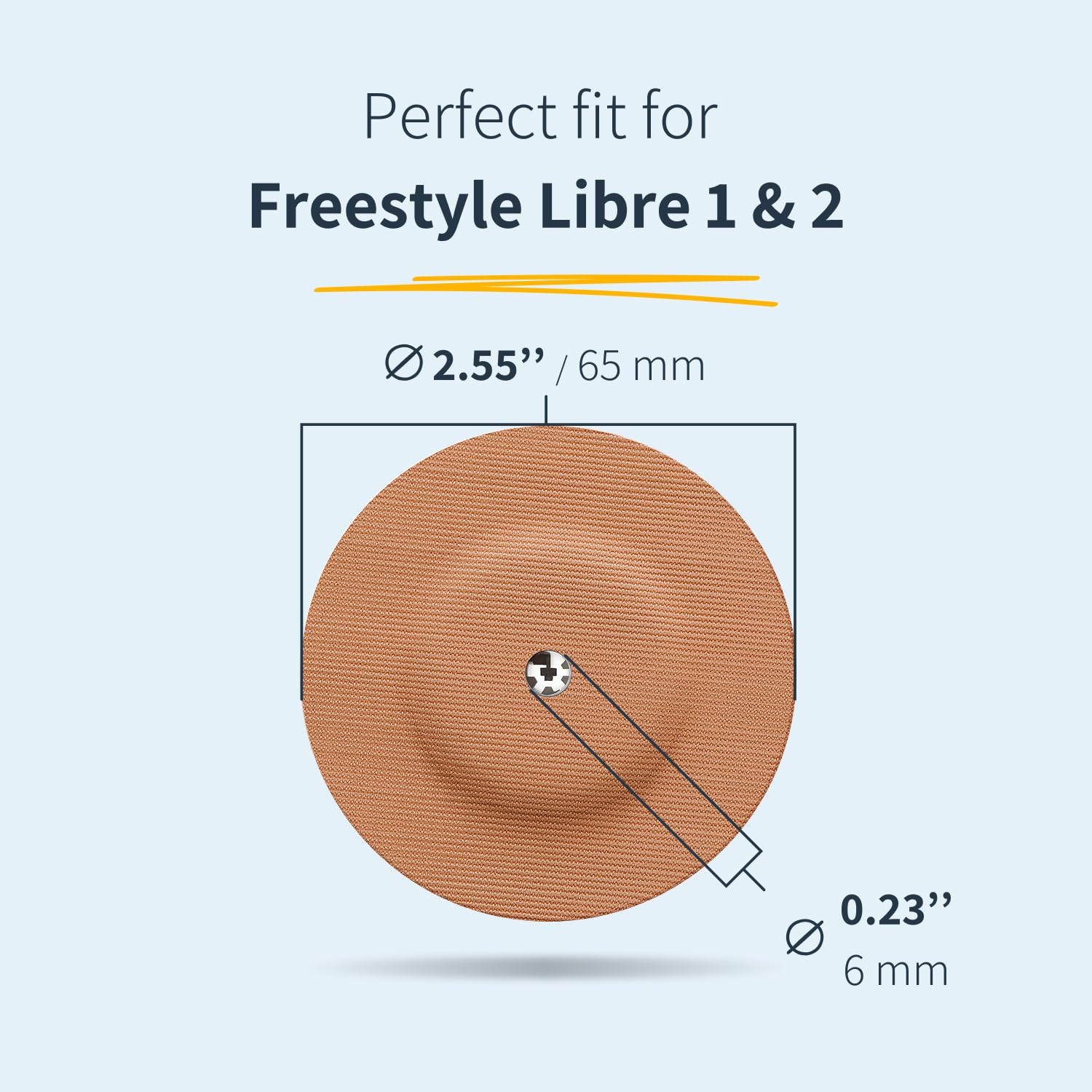 MySweetStitch - 10 x Parche FreeStyle Libre 1 & 2 Redondo con agujero de ventilación, Overpatch Ø 65 mm, protector sensor, parches sensor, impermeable, transpirable, Beige