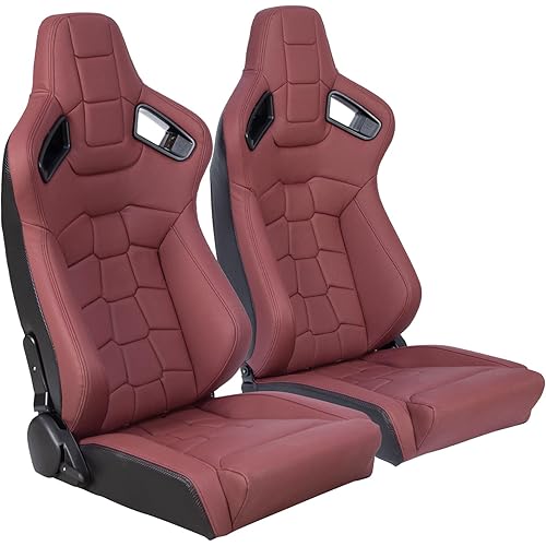 Universal Racing Seats, 2 Pieces, Burgundy, PVC Leather, Front, Car, Universal Fit, 30 Warranty, Model: Universal Racing Seats