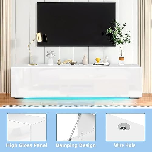 Miniatura 7 de DMAITH Soporte de TV flotante con LED para TV de 60, 65, 70 pulgadas, brillante centro de entretenimiento moderno montado en la pared con