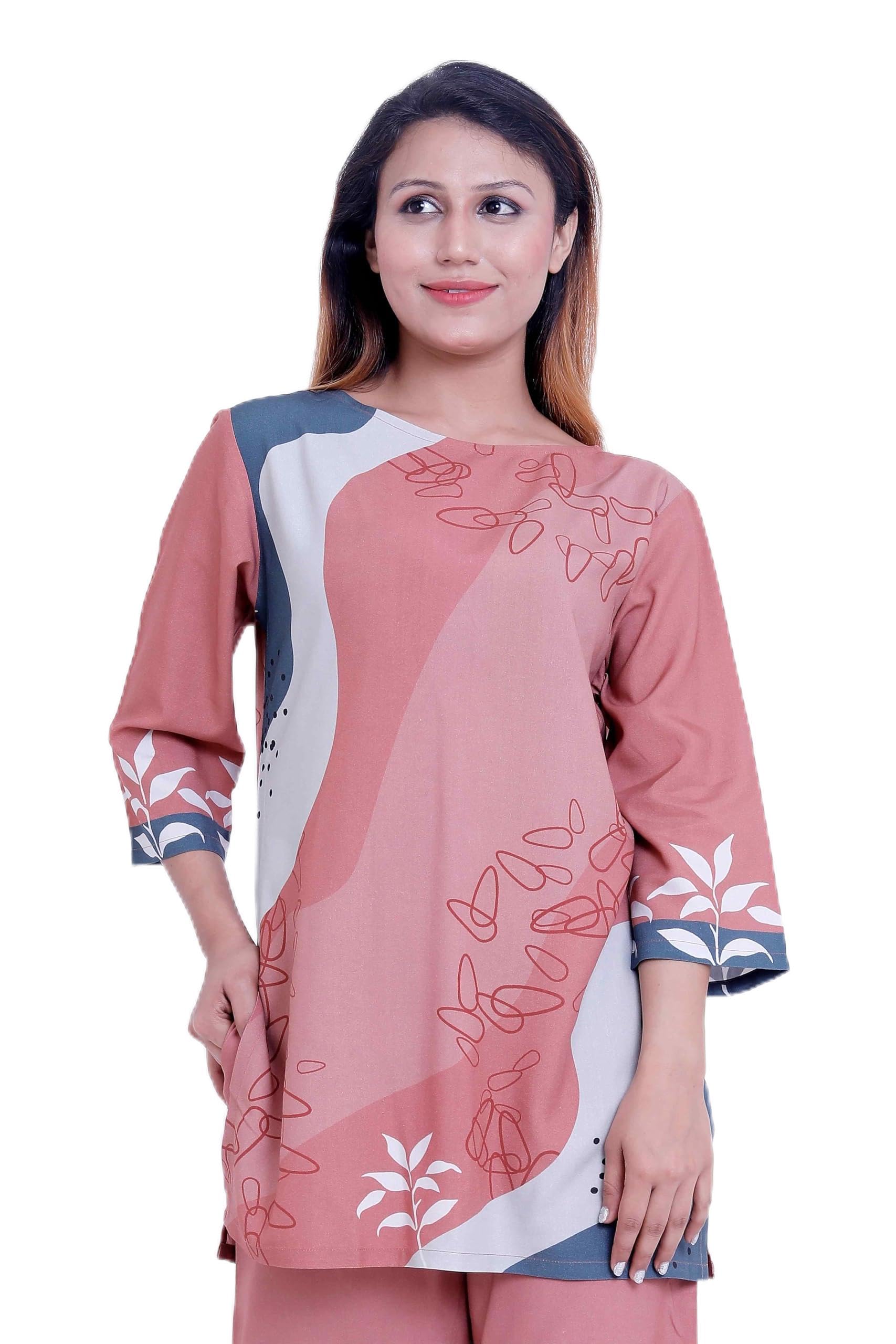 grohood Women's Rayon Co-Ord Set | Elegant Straight Cut Tunic with Three-Quarter Sleeves & Wide-Leg Palazzo Pants | Abstract Floral Print Casual Wear | W35-BNWSP-CS-L.RST-4_XL-picture-20