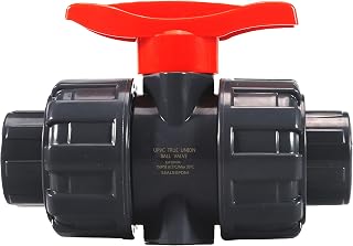 TOMEX 3/4" Inch (DN25) PVC True Union Ball Valve with Full Port, NPT F1970, EPDM O-Rings and Reversible PTFE Seats, Rated at 5℃/max 55℃ , Gray and Red