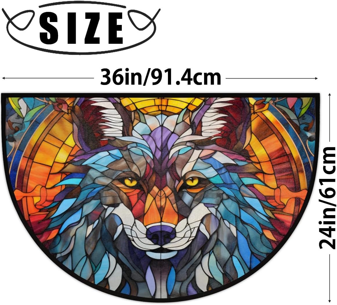 Half Round Door Mat Animal wolf Azulejo Intdoor Entrance 36x24 Inch, Non-Slip Welcome Mat for Outdoor Semi Circle Bathroom Floor Rugs,House Entry Way Heavy Duty Doormat for Kitchen Living Room