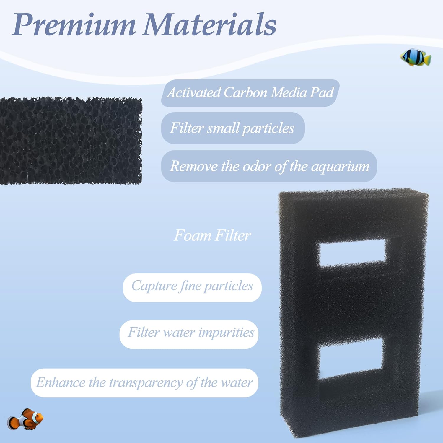 NEWKE Upgraded 2 Set Aquarium Filter Media Compatible with SPEC 3/5 Gal, for EVO 5 Gal, for Flex 9/12 Gal, Includes 2 Carbon Media Pad, 2 Foam Filter, 2 Bag Bio Filter Balls & 2 Filter Cord