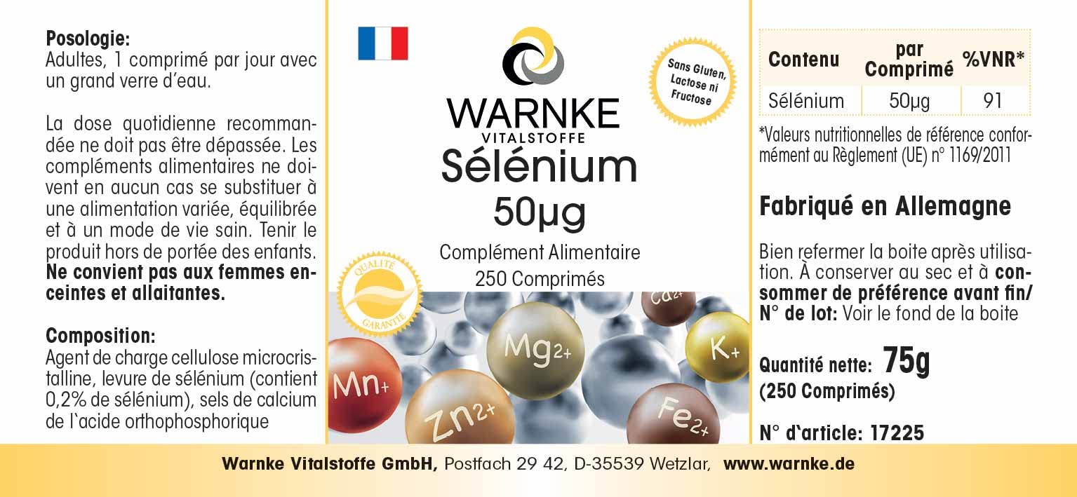 Selenio 50 mcg - 250 compresse - Antiossidante | Warnke Vitalstoffe - Qualità da farmacia tedesca