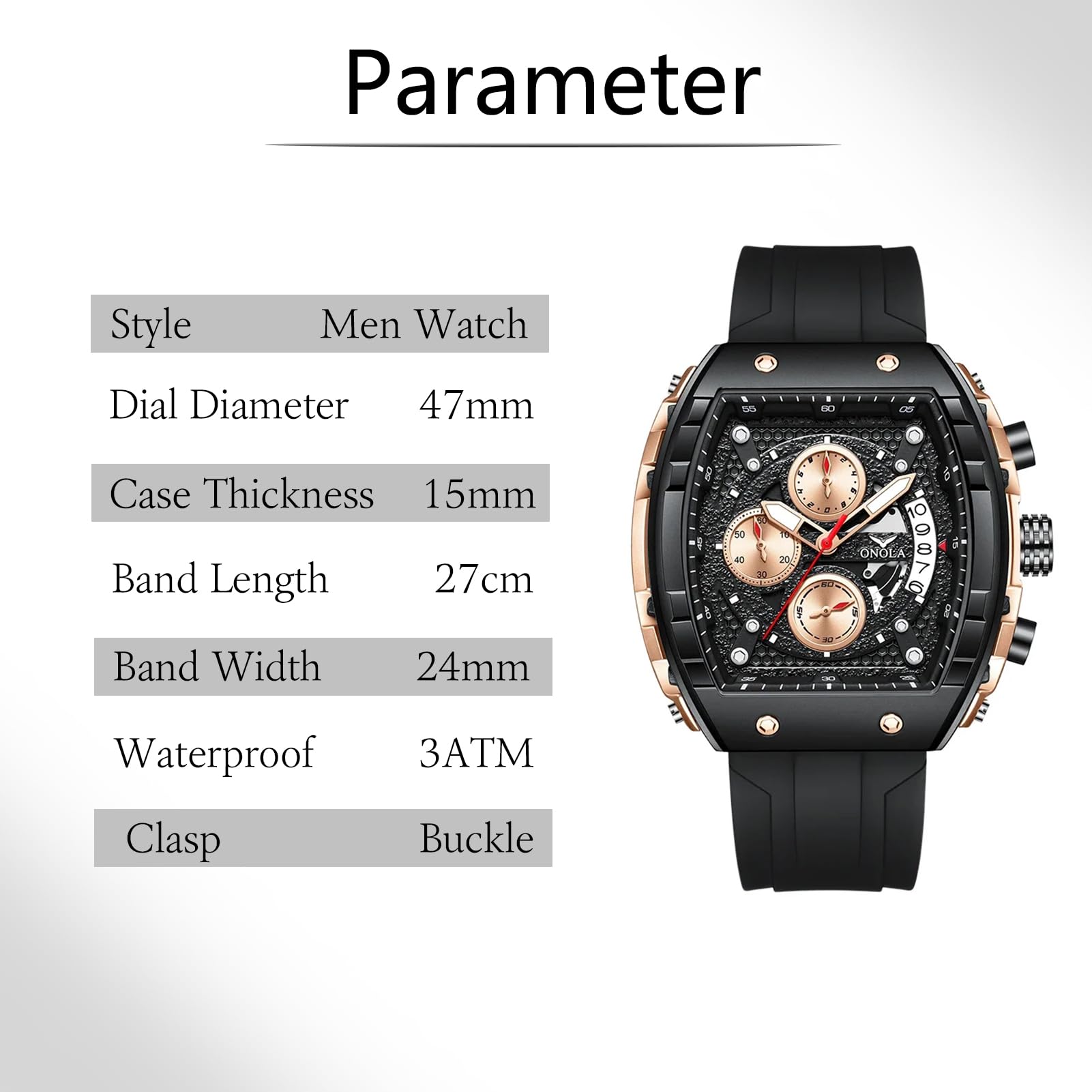 FORSINING Herren-Armbanduhr, analog, Quarz, modische Farbe, Silikonband, rechteckig, großes Zifferblatt, wasserdicht, lässig, Sport, Kalender, Datum
