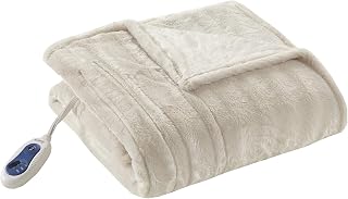 Beautyrest Duke Blanket Luxury Oversize Electric Throw Premium Soft Cozy Brushed Long Faux Fur for Bed, Couch with 3 Heat Setting Controller, Auto Shut-Off Function, Champagne, 50 in x 70 in
