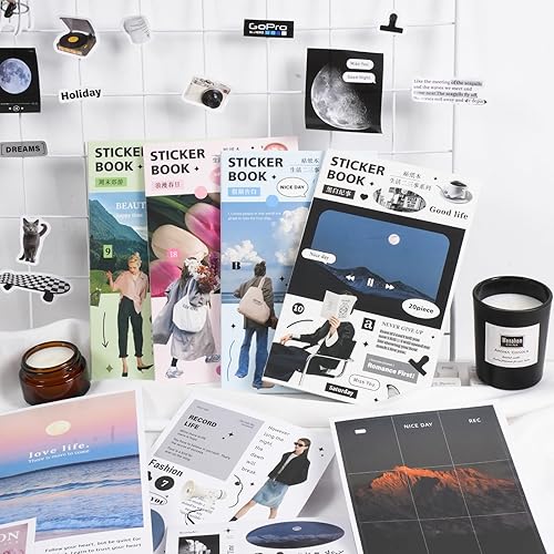 Miniatura 7 de Libro de calcomanías para adultos, 300 calcomanías Washi para diario de efímera, libro de calcomanías para suministros de diario basura, 16 hojas de