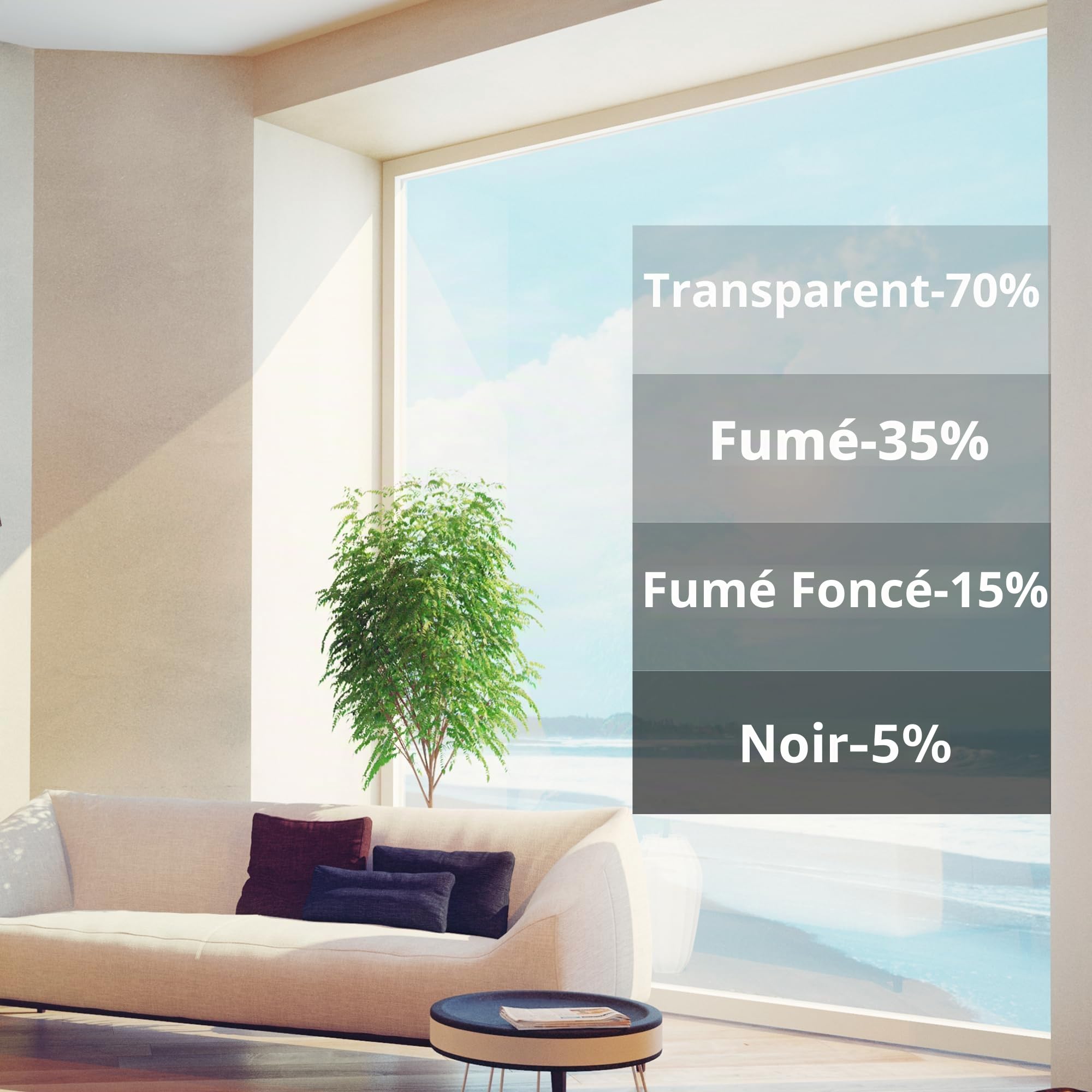 Film de protection solaire de grandes fenêtres d'isolation thermique + Gradations de haute qualité Nano Carbon Teinté Anti UV efficacité thermique confidentialité contrôle chaleur adhésif (Transparent