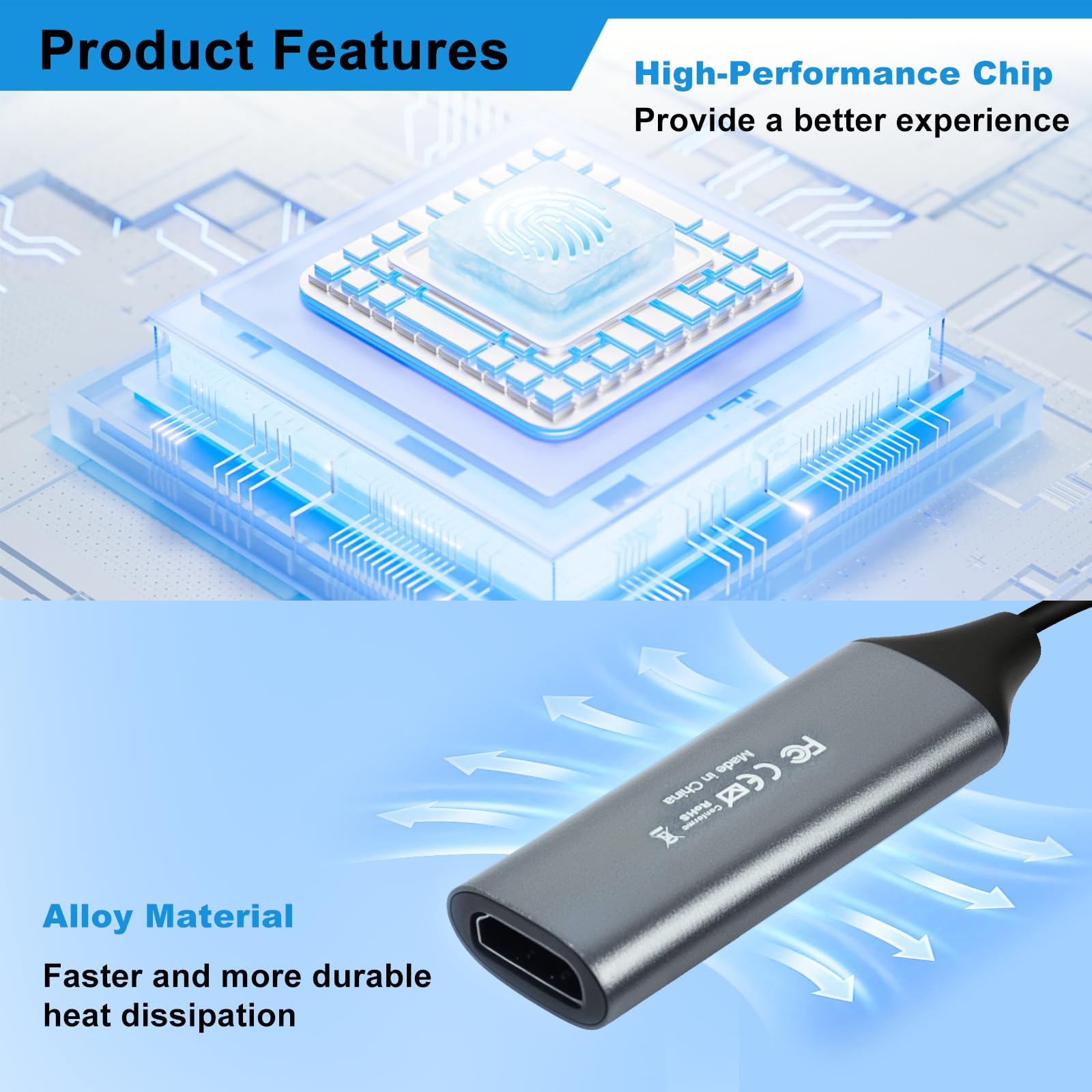 Karta przechwytywania wideo, karta przechwytywania audio USB 3.0 HDMI na USB C, przechwytywanie 4K 1080p 60 FPS z adapterem typu C