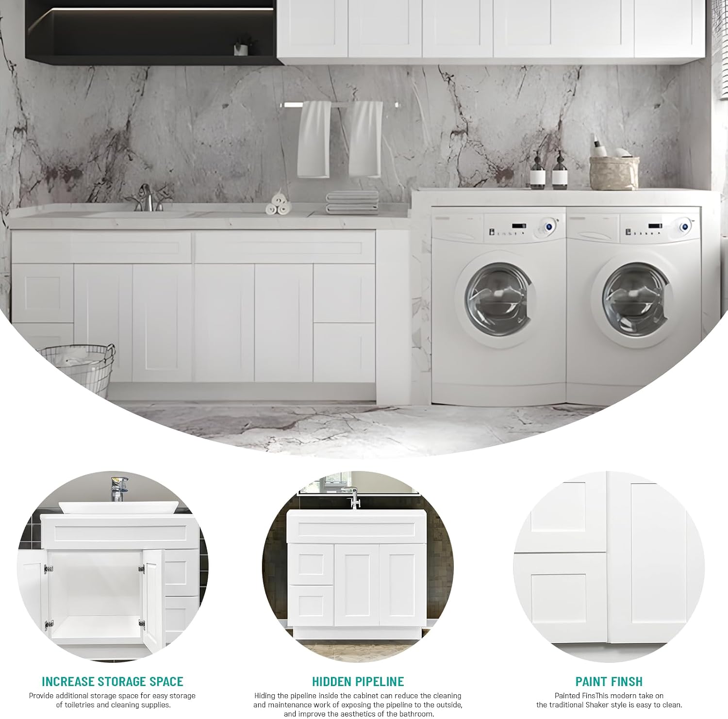 Bathroom Vanity, Bathroom Vanity Cabinet, Solid Wood and MDF Door Center, 2 Soft Close Doors and Drawers, 1 Dummy Drawer, White Shaker, Paint, Unassmble (Shaker White, 21"D X 34.5"H X 42"W)
