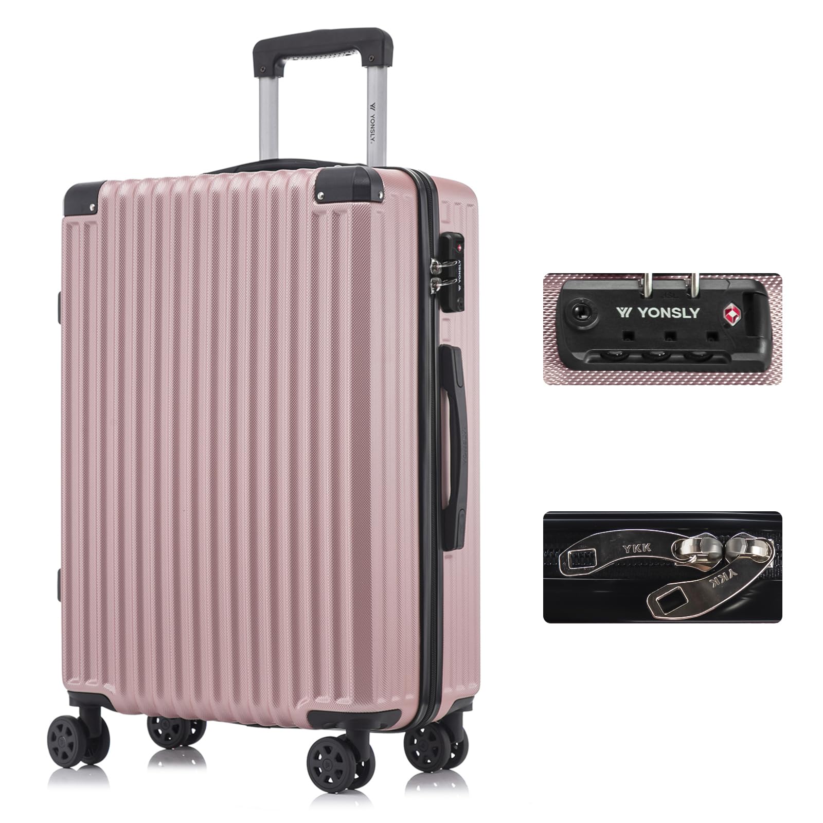 yonsly Koffer Suitcase, Trolley Reisekoffer, Rollkoffer Handgepäck mit 4 Rollen 360°, ABS Hartschalen, Sicherheitsschloss, Weicher Gummigriff, 210D-Futter
