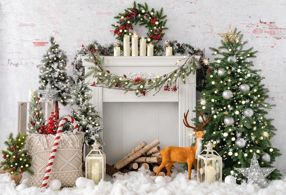 kate 7×5ft bokeh bohemia christmas tree photo backdrop white fireplace brick wall xmas photography background for christmas studio props