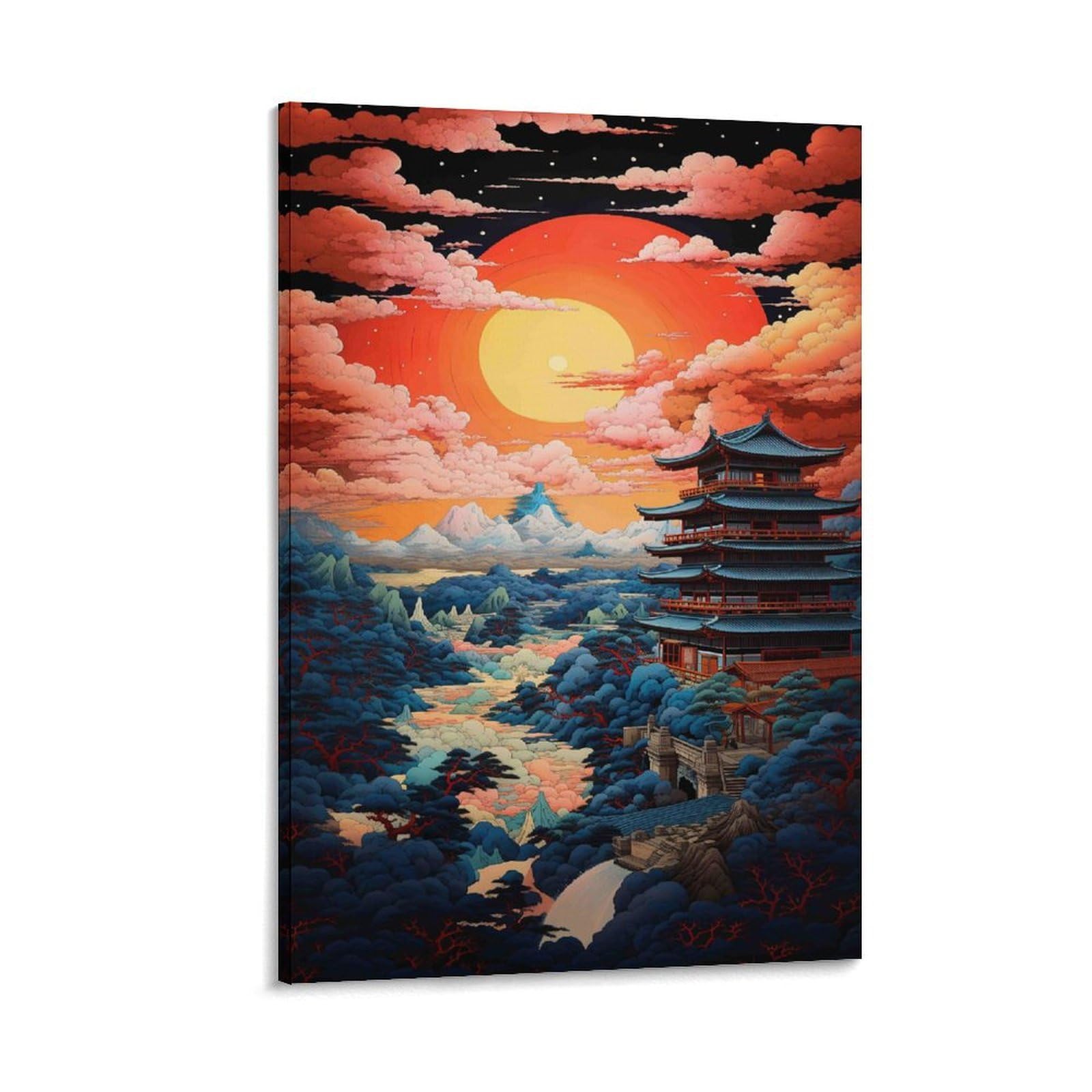 DHBANEIOK Eastern Temple Sunset_1 Wall Decor Poster Giclee Canvas Prints Modern Wall Art Picture Wall Hanging for Bathroom Wall Decor 12x18inch(30x45cm)