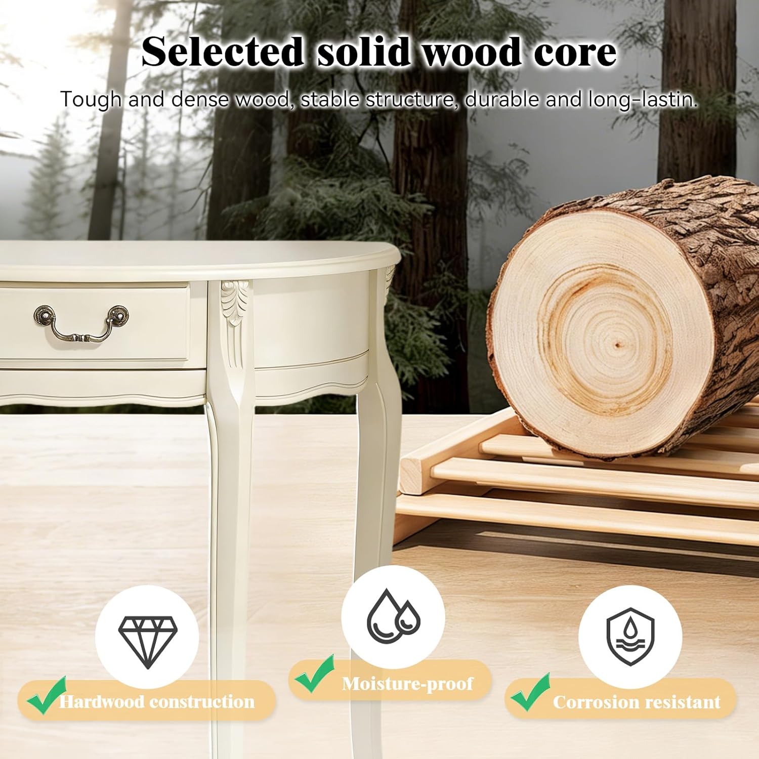 Antique Half Moon Console Table with Drawer, Solid Wood Entryway Table with Curved Legs, Vintage Semi-Circular Accent Sofa Couch Tables for Living Room, Hallway, Foyer (Dark Walnut)