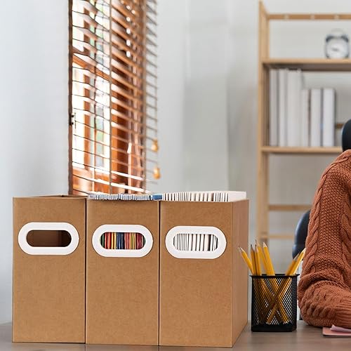 Vista 21 de Organizador de carpetas de archivos colgantes de cartón, caja de archivos plegable para tamaño carta, almacenamiento portátil de archivos