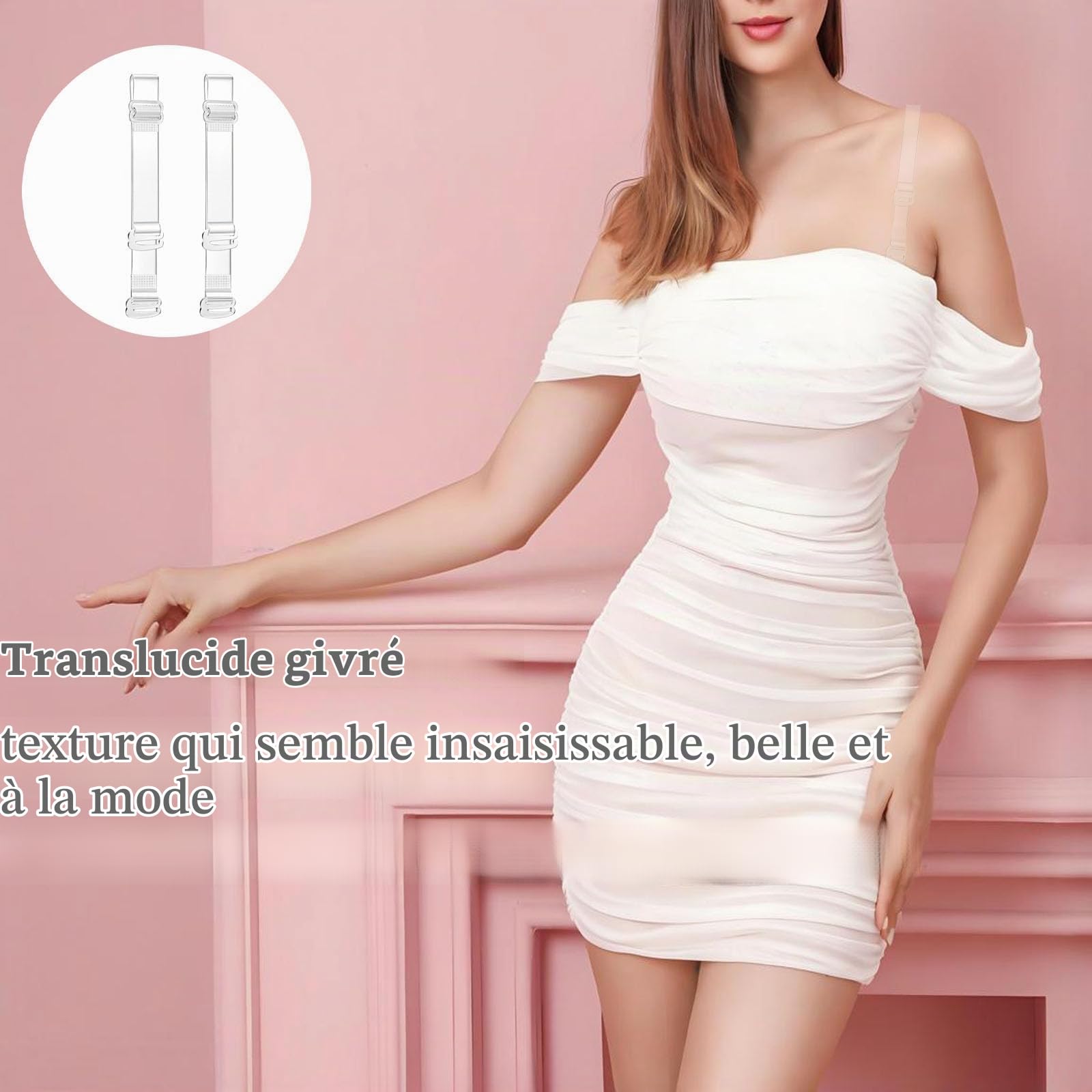 Générique 4 Paires Bretelles de Soutien-Gorge Transparentes, Réglable Soutien Gorge Bretelle Amovible Antidérapantes pour Soutiens-Gorge sans Bretelles