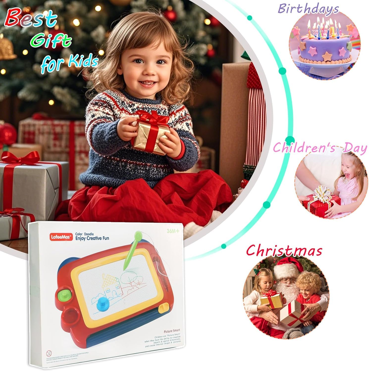 TOYIQ Magnetic Drawing Board, Toddler Girl Toys for 1-3 Year Old, Doodle Board A Etch Colorful Sketch Magnet Erasable Pad, Educational Learning Toys for Kids Gifts Birthday Travel Activities 4