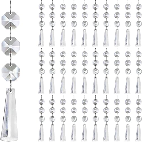 Jishi Paquete de 30 adornos de gota de cristal de plástico transparente para colgar, decoraciones de centros de mesa, guirnaldas de candelabros,