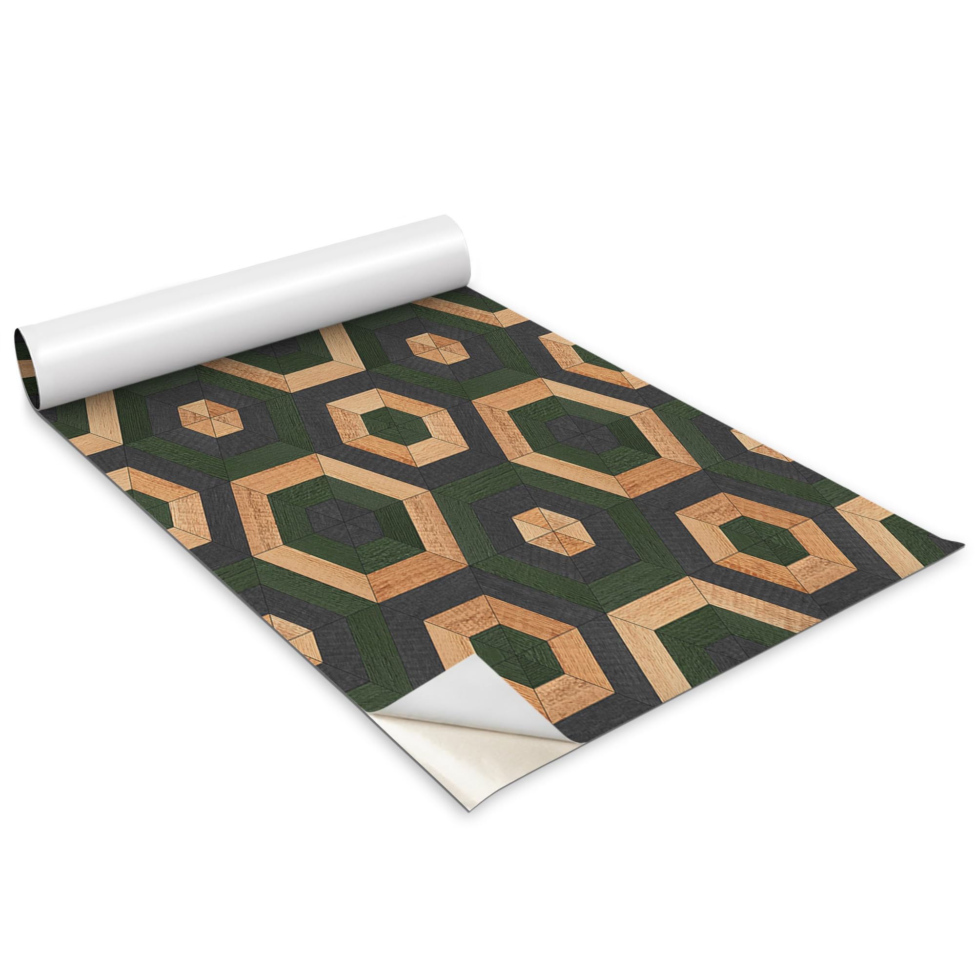 Papier peint rouleau hexagones en bois Wallfluent 100x50 cm pour meuble de cuisine