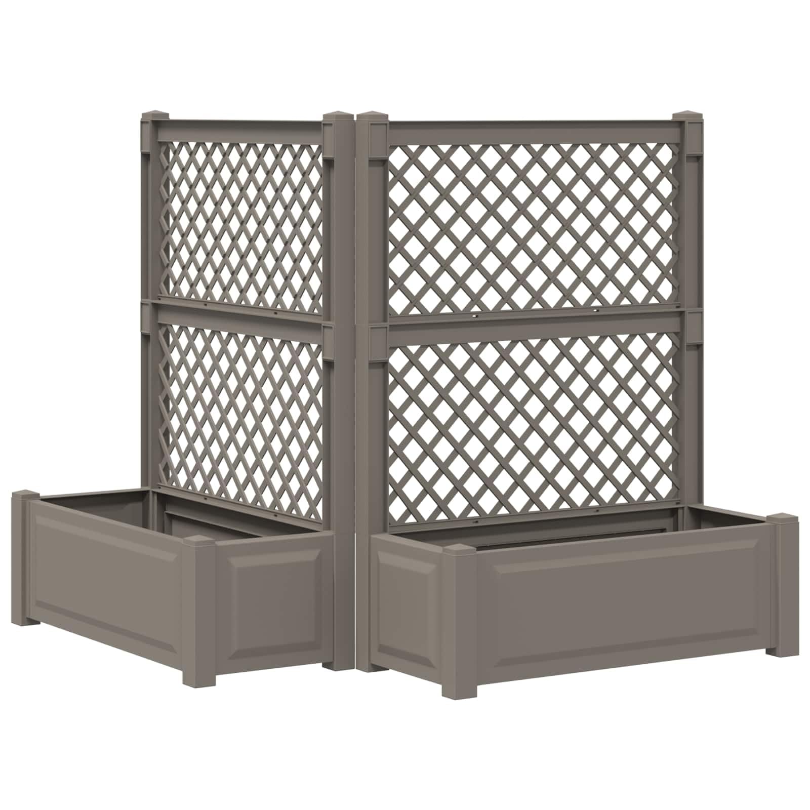 Pots de fleurs avec treillis gris pour cacher les poubelles et abriter les plantes