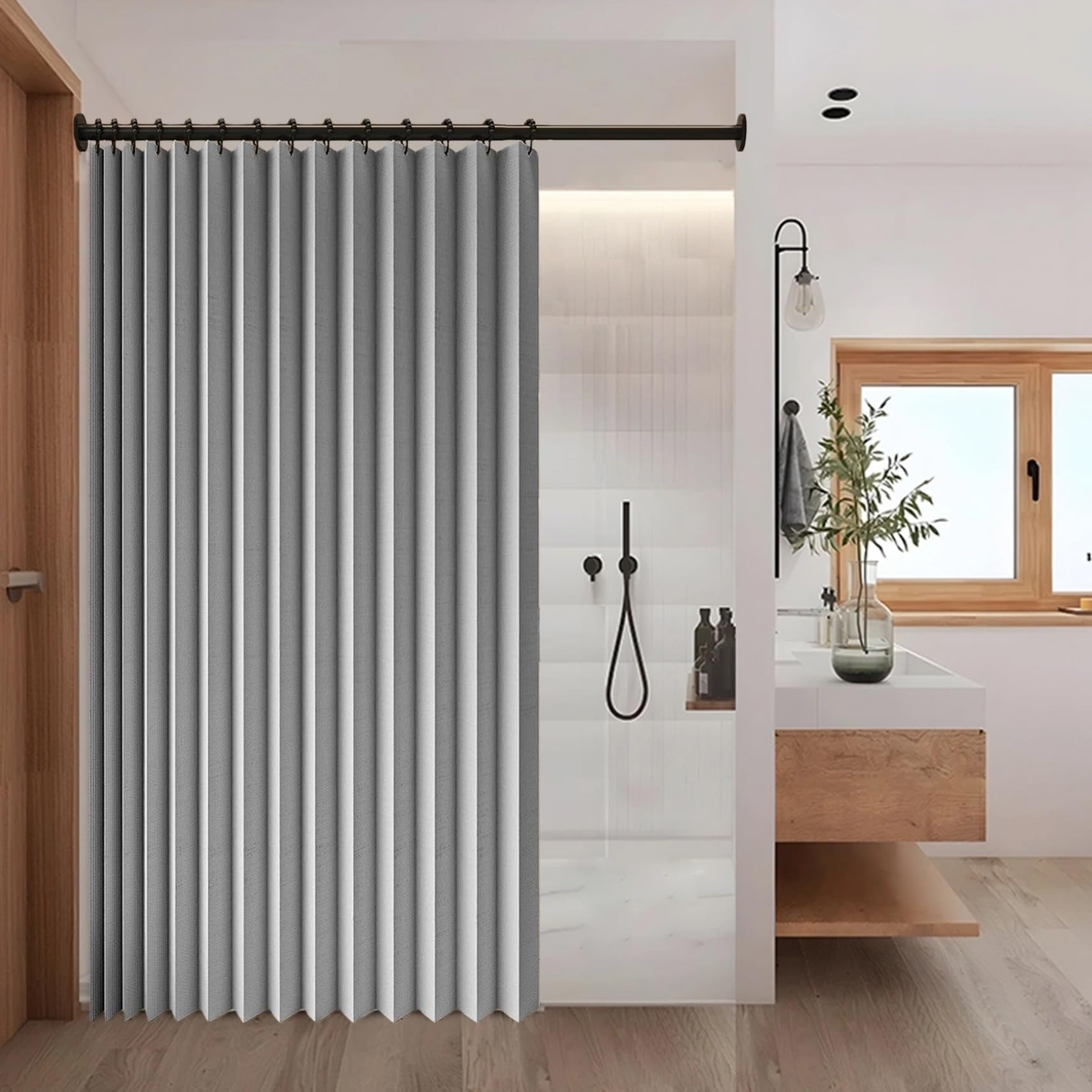 Rideau séparateur de pièce pliable 240x170 design accordéon gris