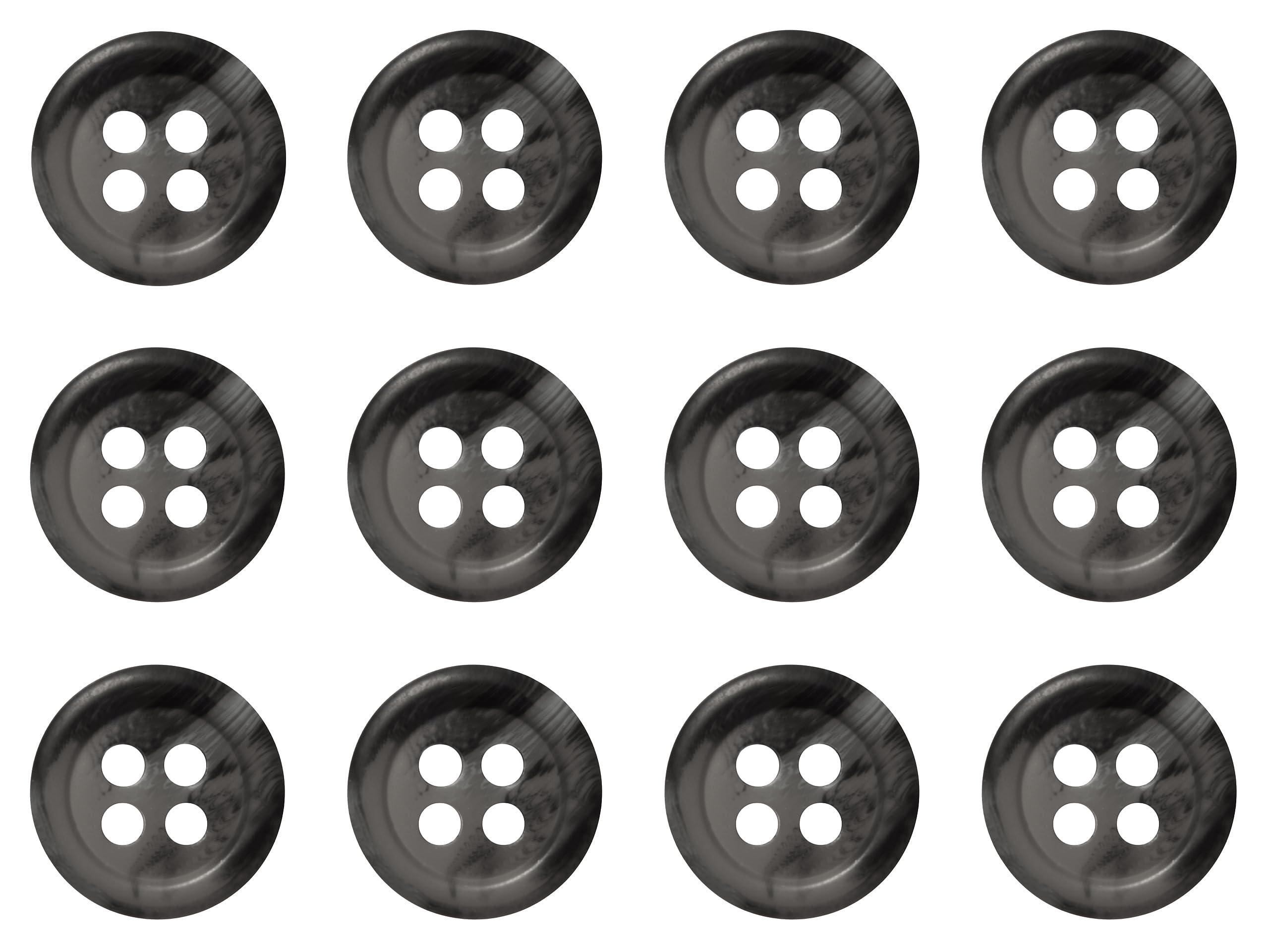 Pack of 12 Dark Grey 11mm Round Faux Horn Sew On Plastic Buttons for Shirts Blouses Flat 4 Holes 18L — image 1