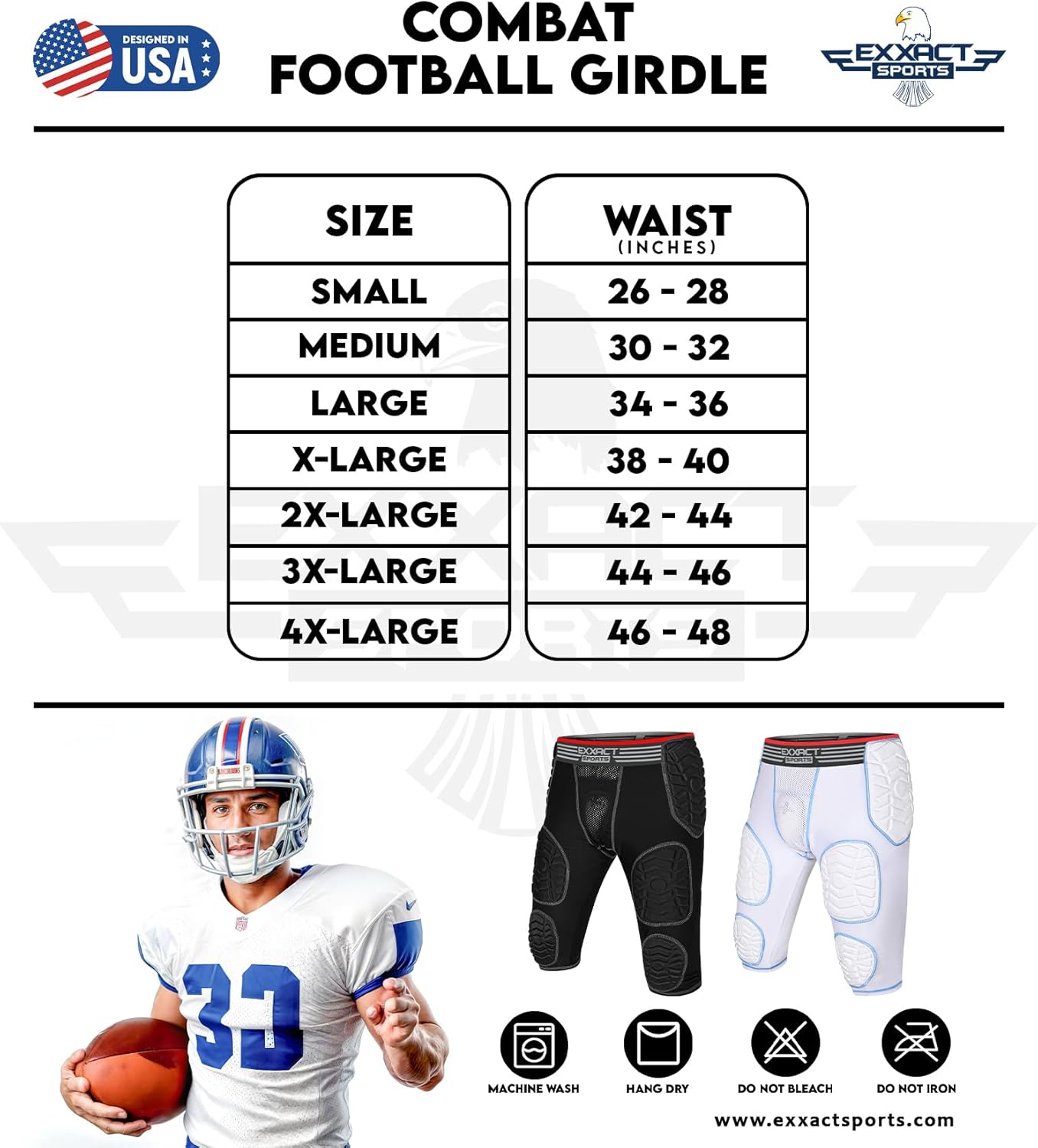 Exxact Sports Combat 7-Pad Adult Football Girdle for Men with Cup Pocket, Padded Compression Shorts with Integrated Pads, Men's Girdle Football - Image 7