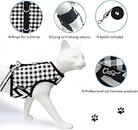 Vista 5 de Arnés de gato con correa, ajustable para gatos, chaleco acolchado para gatos, Black Plaid