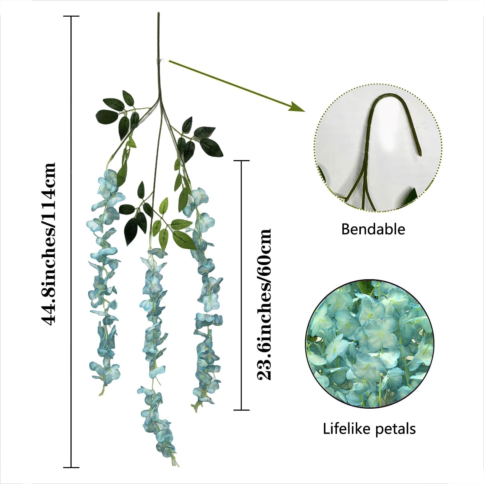 AIBAOBAO 12PCS Artificial Flowers Wisteria, Fake Flowers Vine Garland - Image 4