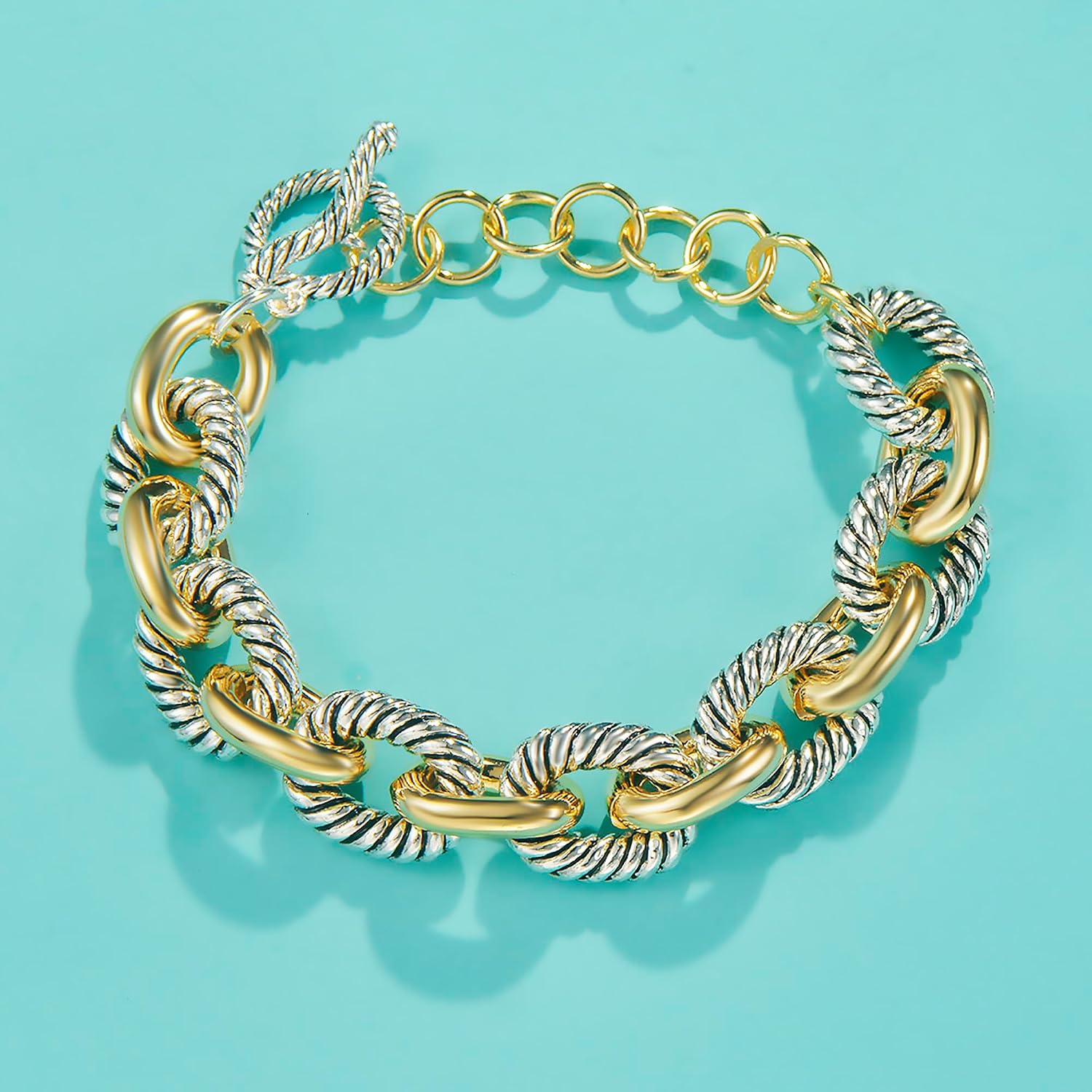 UNY JEWEL Twisted Cable Wire Link Chain Bracelet Two Tone Designer Brand Inspired Women Jewelry Valentine (2 Tone)