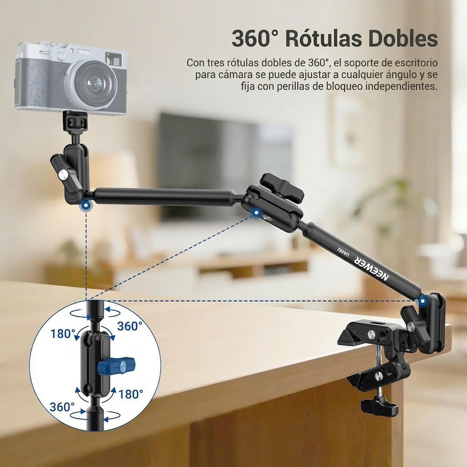 NEEWER Basics - Soporte de Mesa Magic Arm, 55 cm, Brazo micrófono Overhead Porta móvil Escritorio con roscas 1/4" 3/8" para Arri, para DSLR Action CAM Webcam Mic luz LED para ripese vídeo, UA061