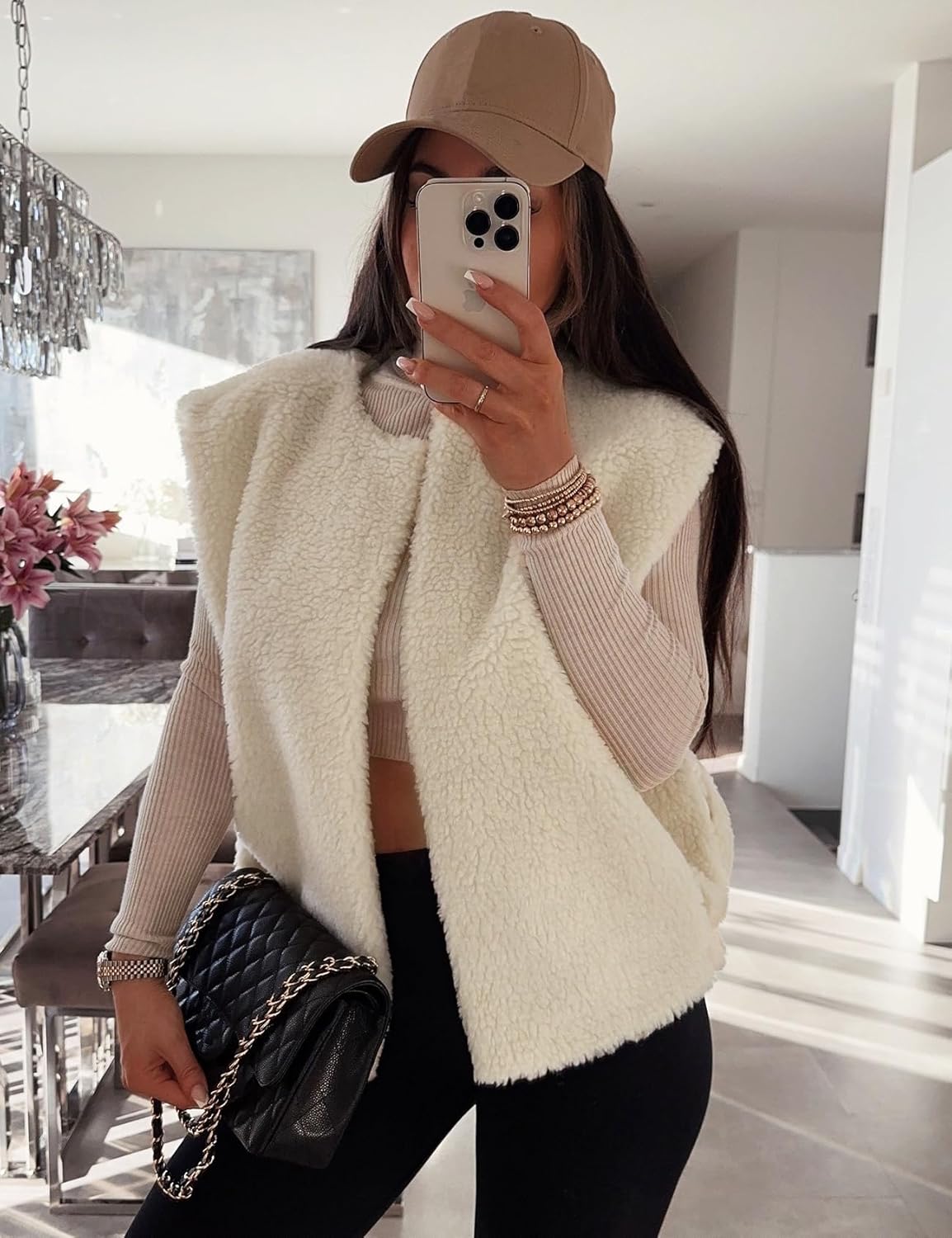 Yimoon Womens Sherpa Vest Fleece Fuzzy Vests Casual Open Front Sleeveless Vest - Image 2