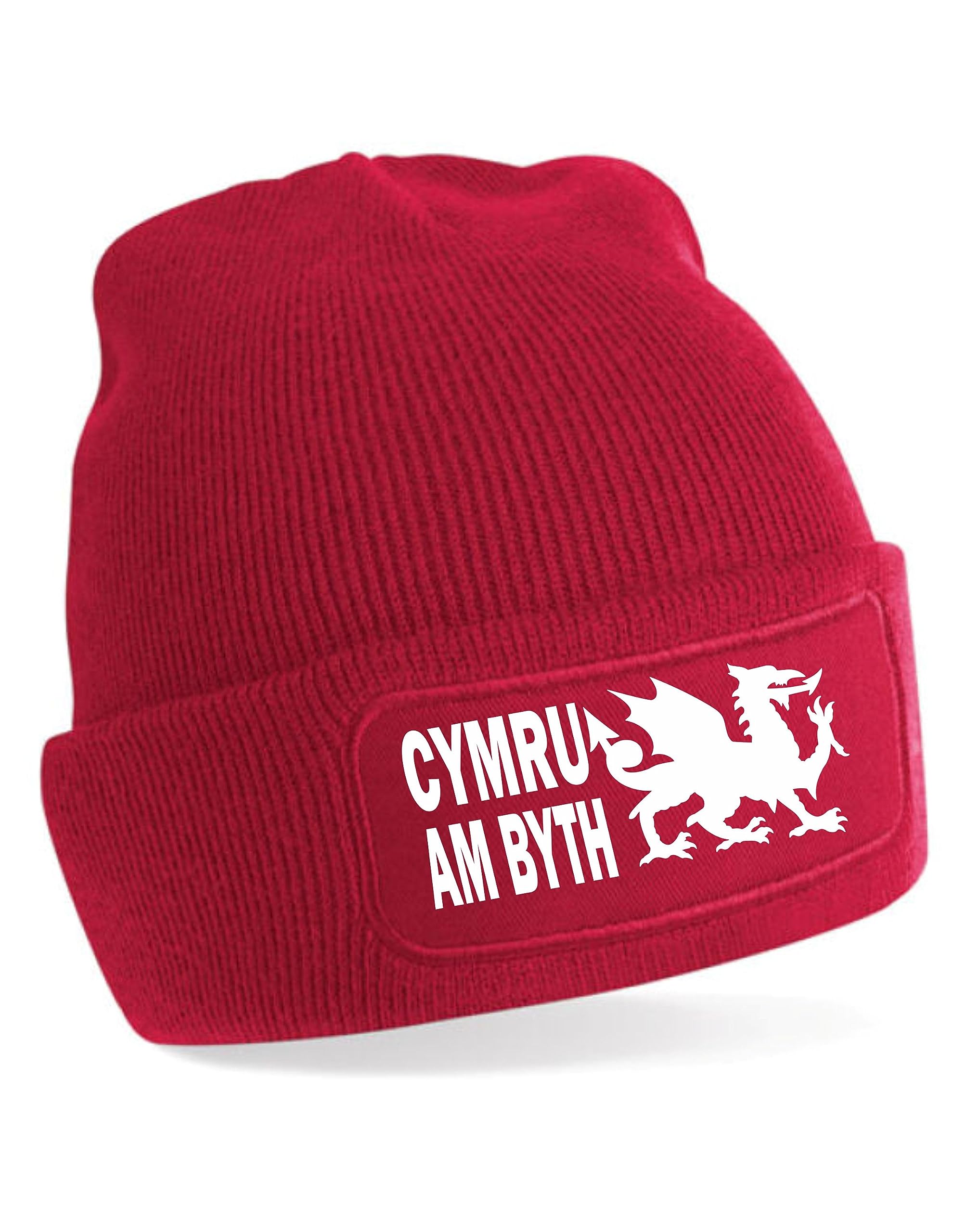 Print4U Welsh Dragon Wales Forever Beanie Hat Welsh Gift for Men & Ladies Red