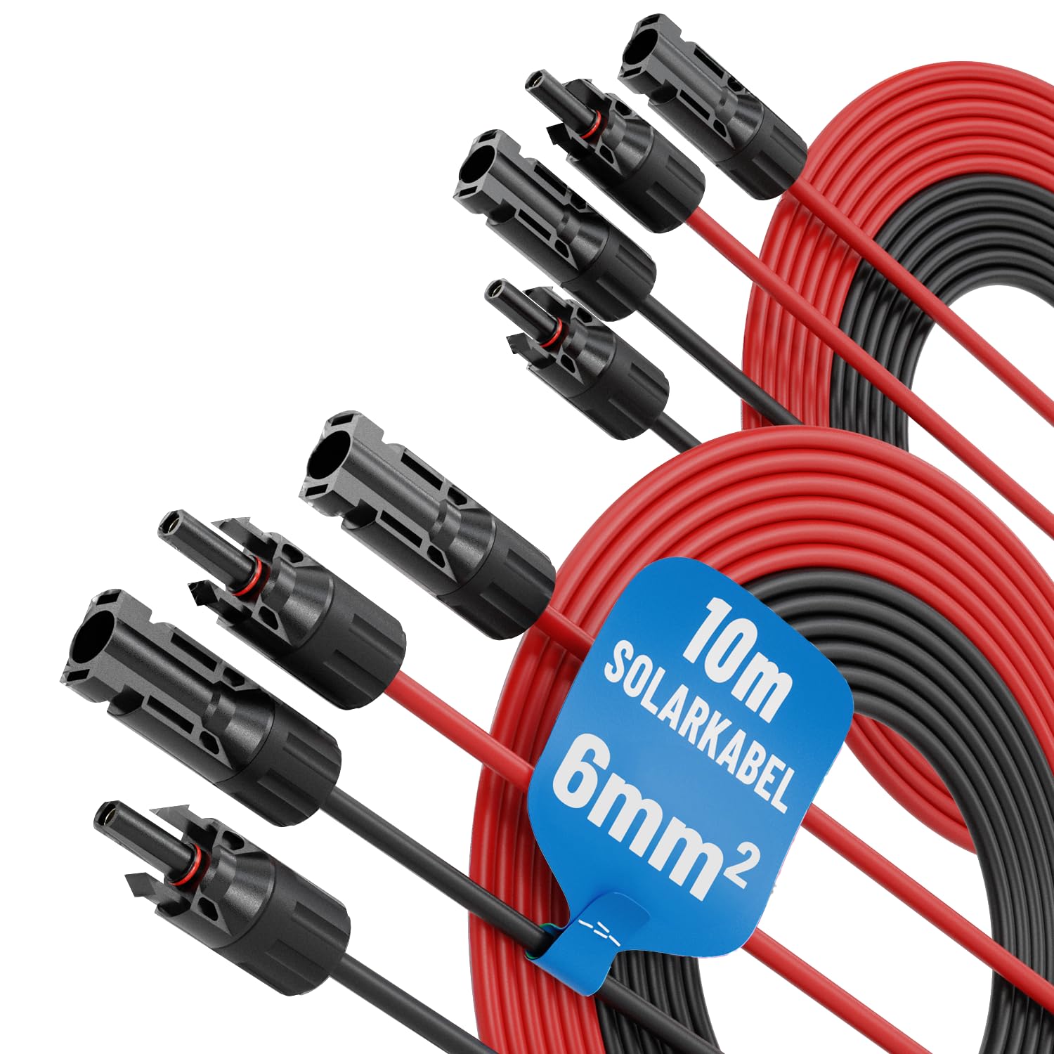ABSINA 4 x kabel solarny 6 mm2, 10 m, H1Z2Z2-K, czarny i czerwony – kabel PV 6 mm2, 10 m odporny na działanie promieni UV, przedłużacz 10 m, przewód PV, akcesoria montażowe fotowoltaiczne, kabel