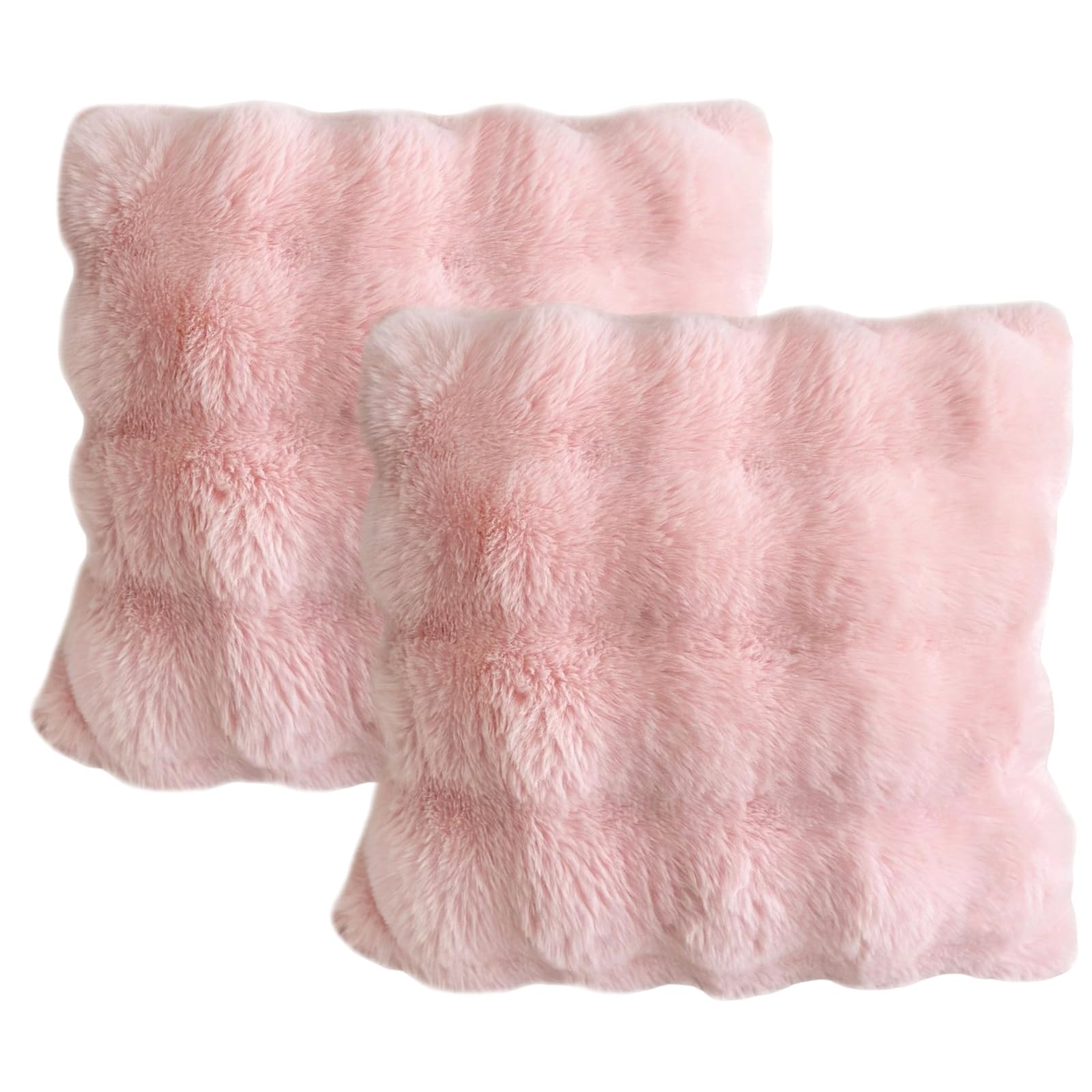 Durdiiy 2 Packs Fluffy Soft Faux Fur Cushion Covers Home Decorative Super Soft Luxury Pillow Covers 45 cm x 45 cm for bedrooms, living rooms, sofas, beds, and cars (Pink) (A)