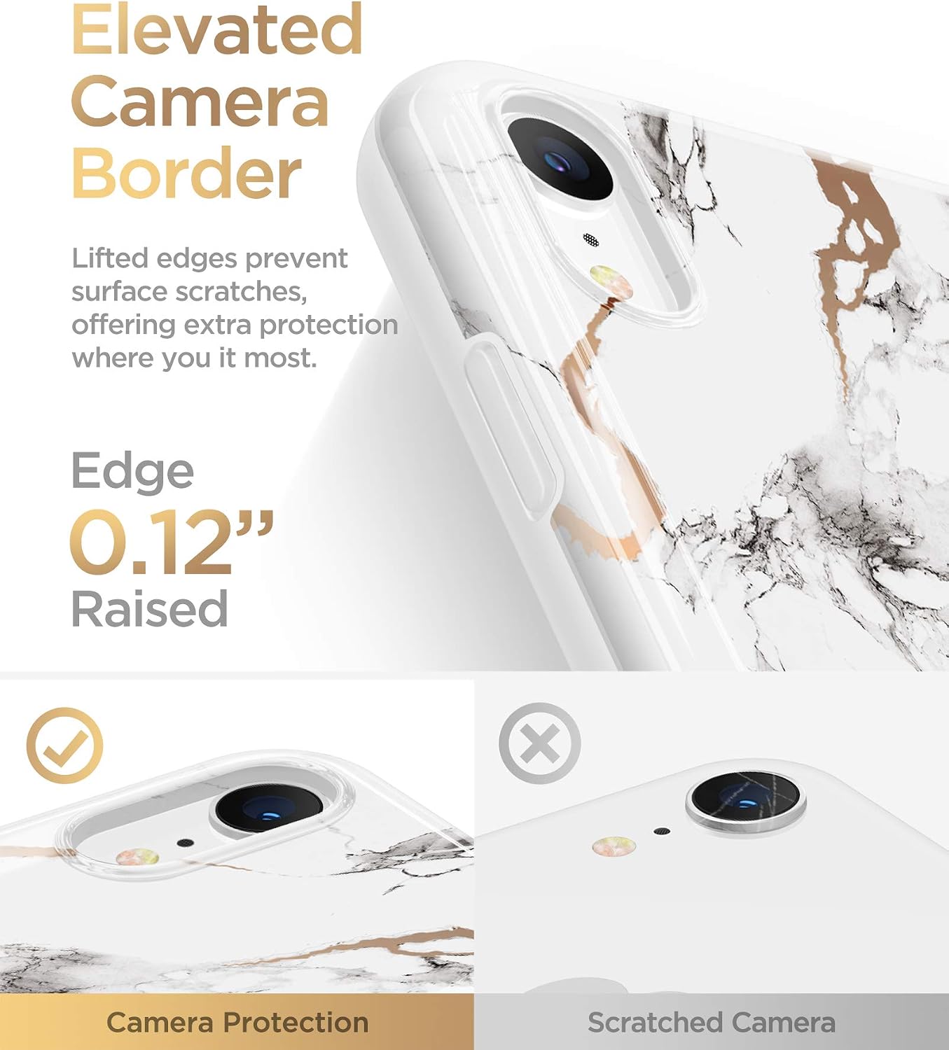 GVIEWIN Marble iPhone XR Case, Ultra Slim Thin Glossy Soft TPU Rubber Gel Phone Case Cover Compatible with iPhone XR 6.1 Inch 2018 Release (White/Gold)