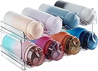 Lifewit Stackable 2-Tier Water Bottle Organizer for Cabinet Pantry - Holds 8 Bottles Tumblers up to 3.8" Wide, Clear Plastic 15x8x5.7"