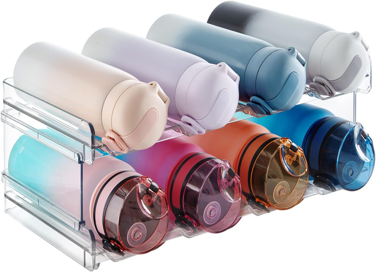 Lifewit Stackable Bottle Organizer, Freezer, Pantry, Plastic Cup Holder for Countertop Storage, Cabinet, 2 Pack, Each Shelf Holds 4 Bins, 16" x 5.5"