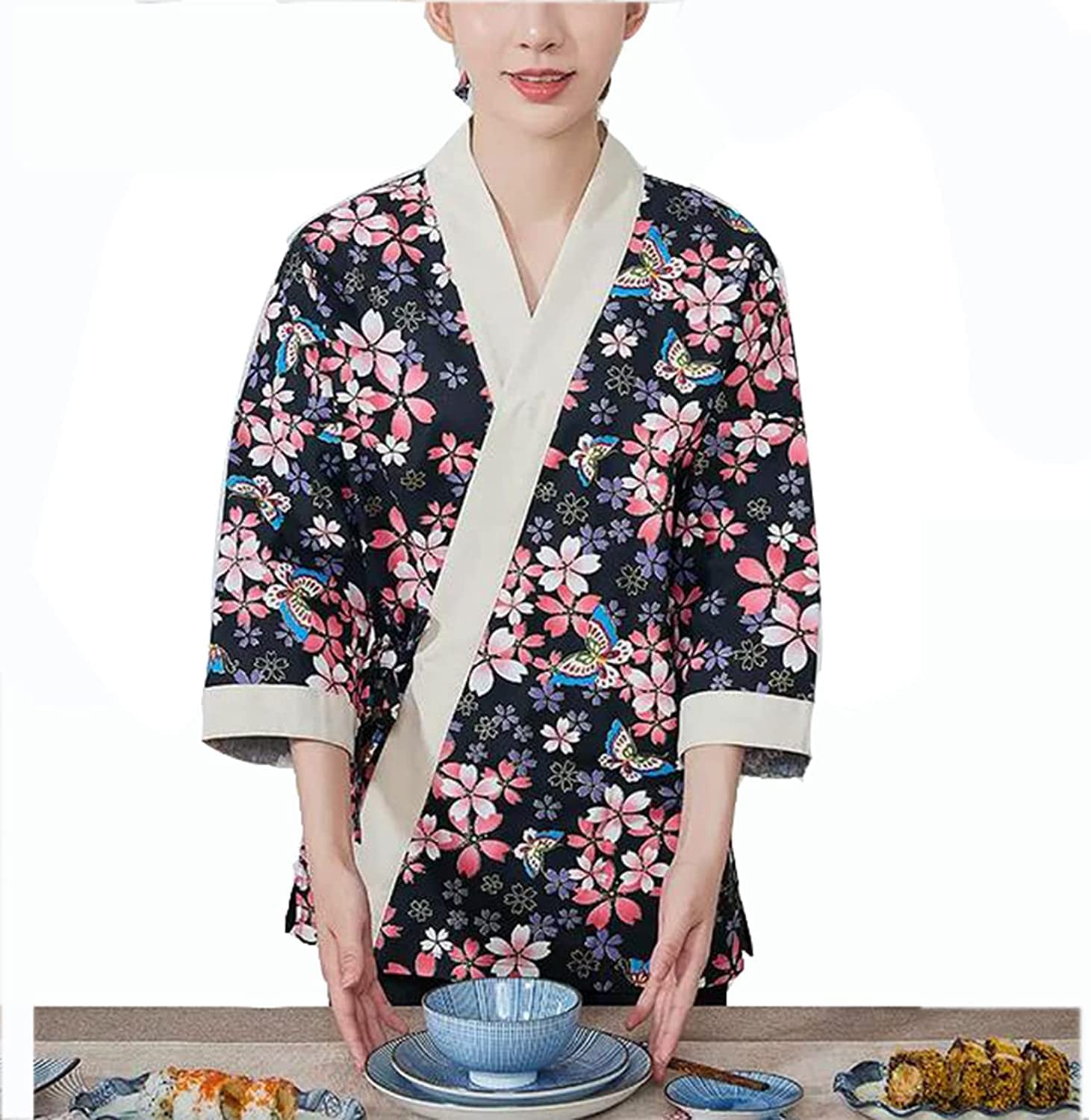 Stilvolle Uniformen Herren Damen Sushi Kochjacke Japanische Küchenuniform Sushi Arbeitskleidung Kimono Strickjacke Food Service Kochen (Color : Women, Size : S)